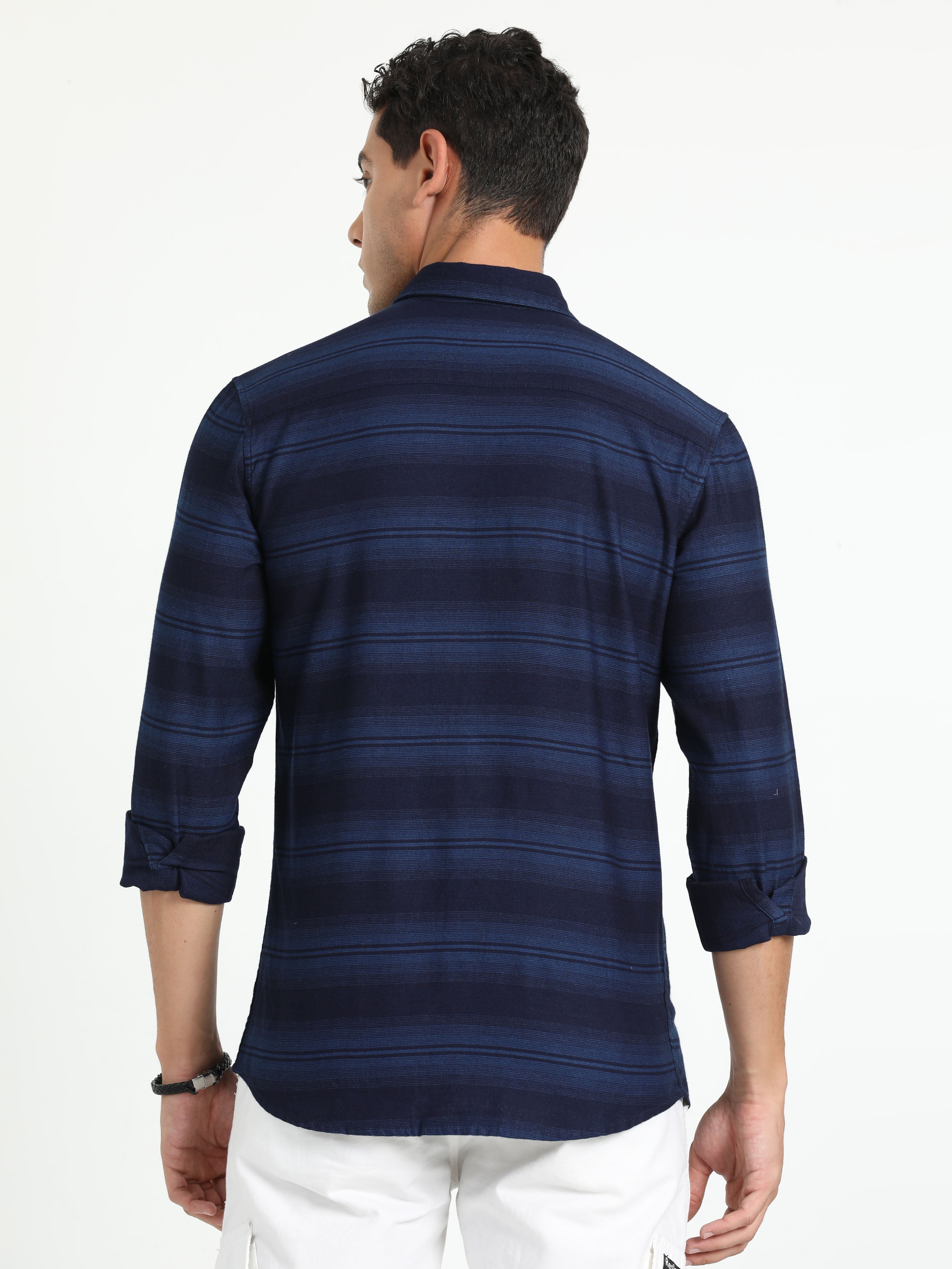 Cp Bro Men's Striped Navy Cotton Full Sleeve Woven Shirt | SBO2-36 A-FS-STR-BSL