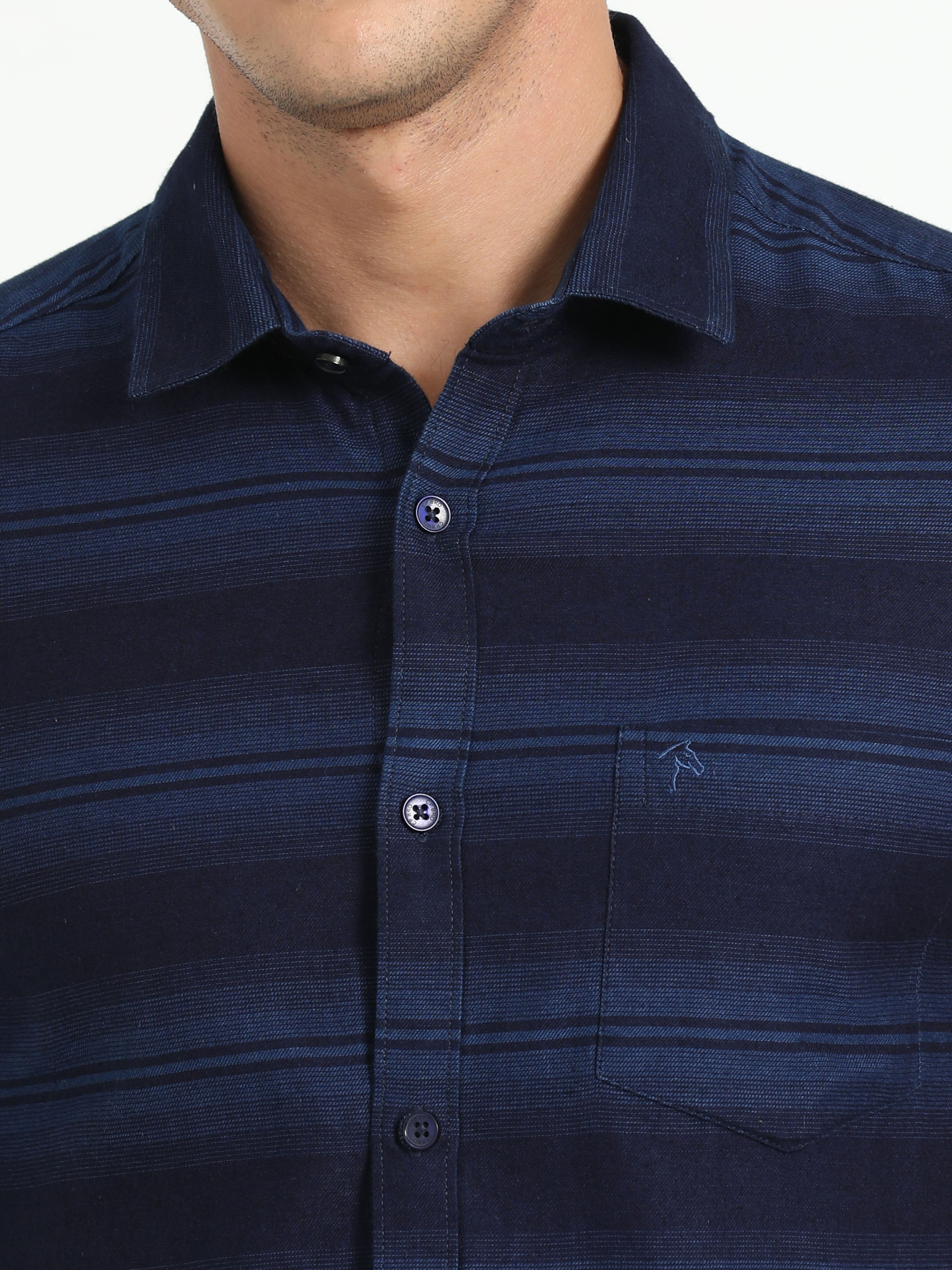 Cp Bro Men's Striped Navy Cotton Full Sleeve Woven Shirt | SBO2-36 A-FS-STR-BSL