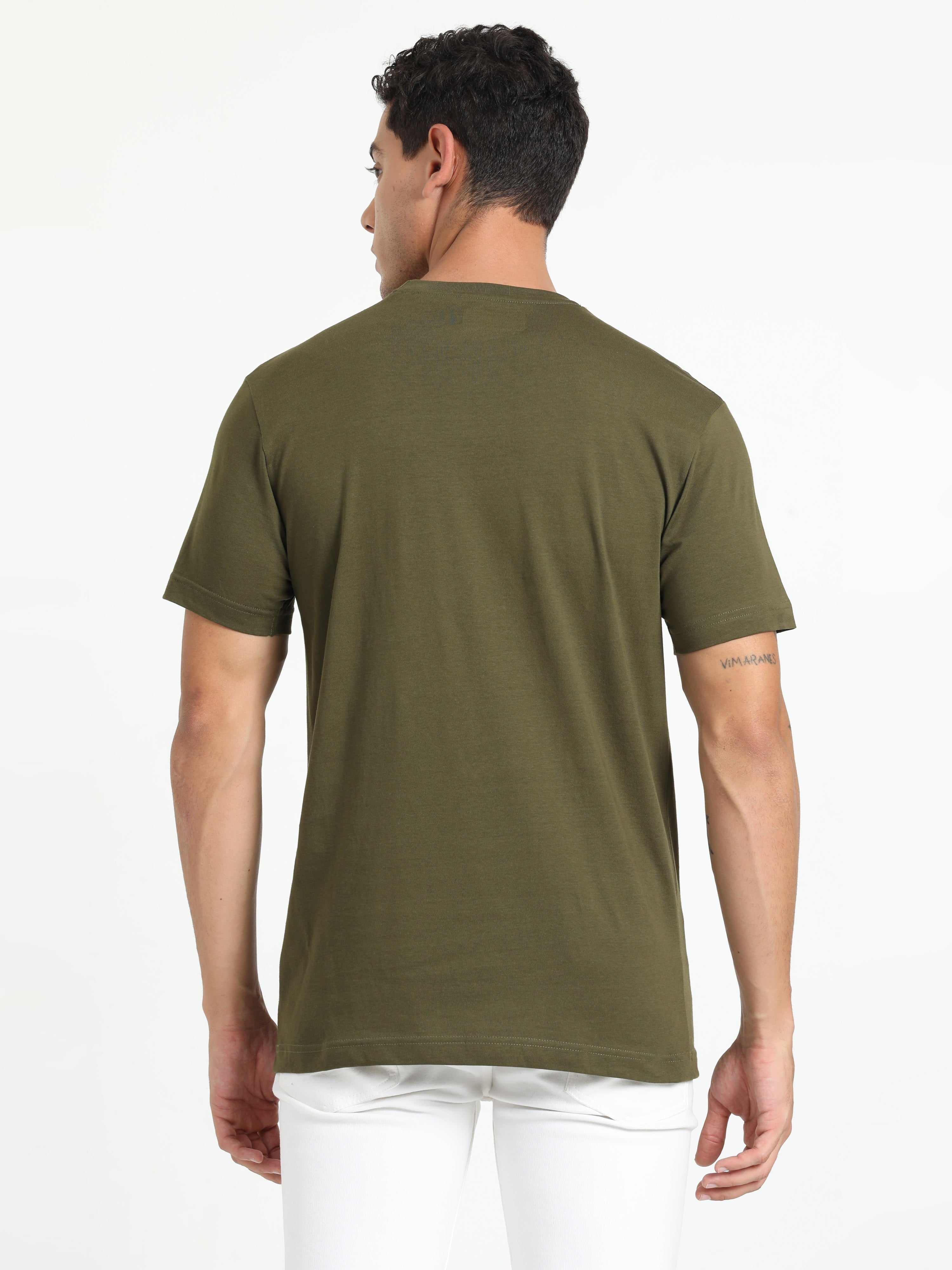 Classic Polo Men's Solid Olive Cotton Half Sleeve T-Shirt | TOY-ARDOR OLIVE SF C