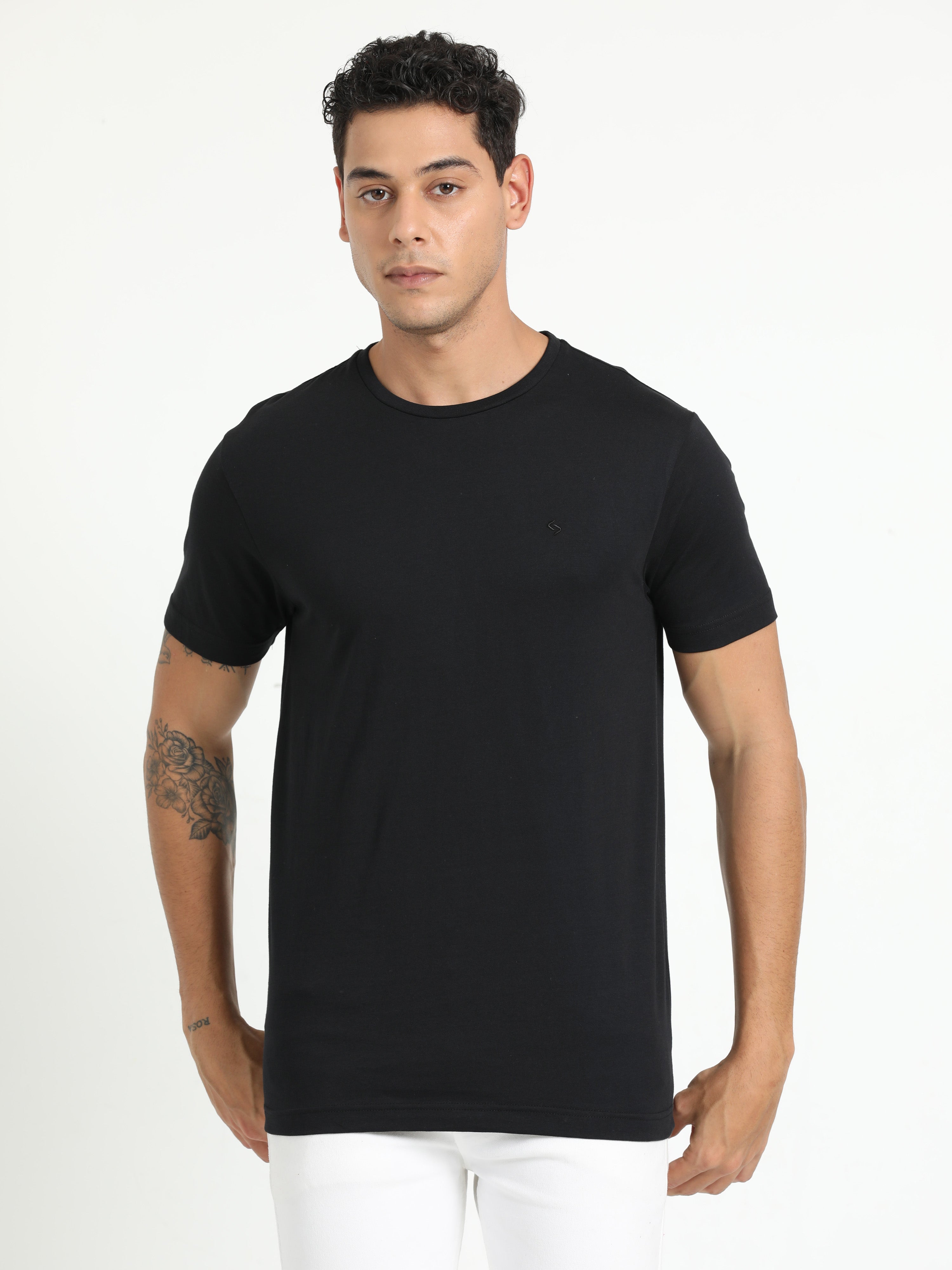Classic Polo Men's Solid Black Cotton Half Sleeve T-Shirt | TOY-ARDOR BLACK SF C