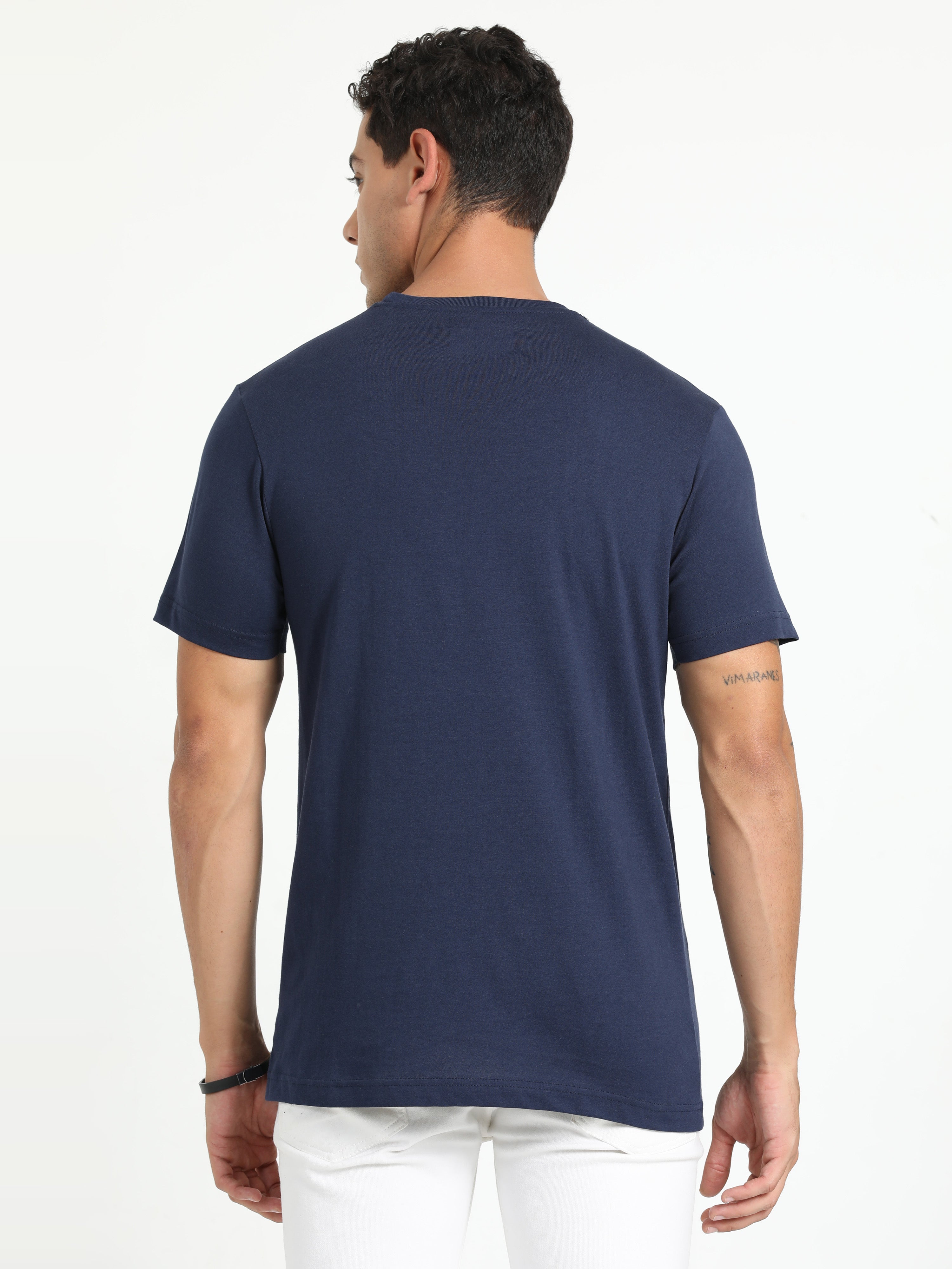 Classic Polo Men's Solid Navy Cotton Half Sleeve T-Shirt | TOY-ARDOR NAVY SF C