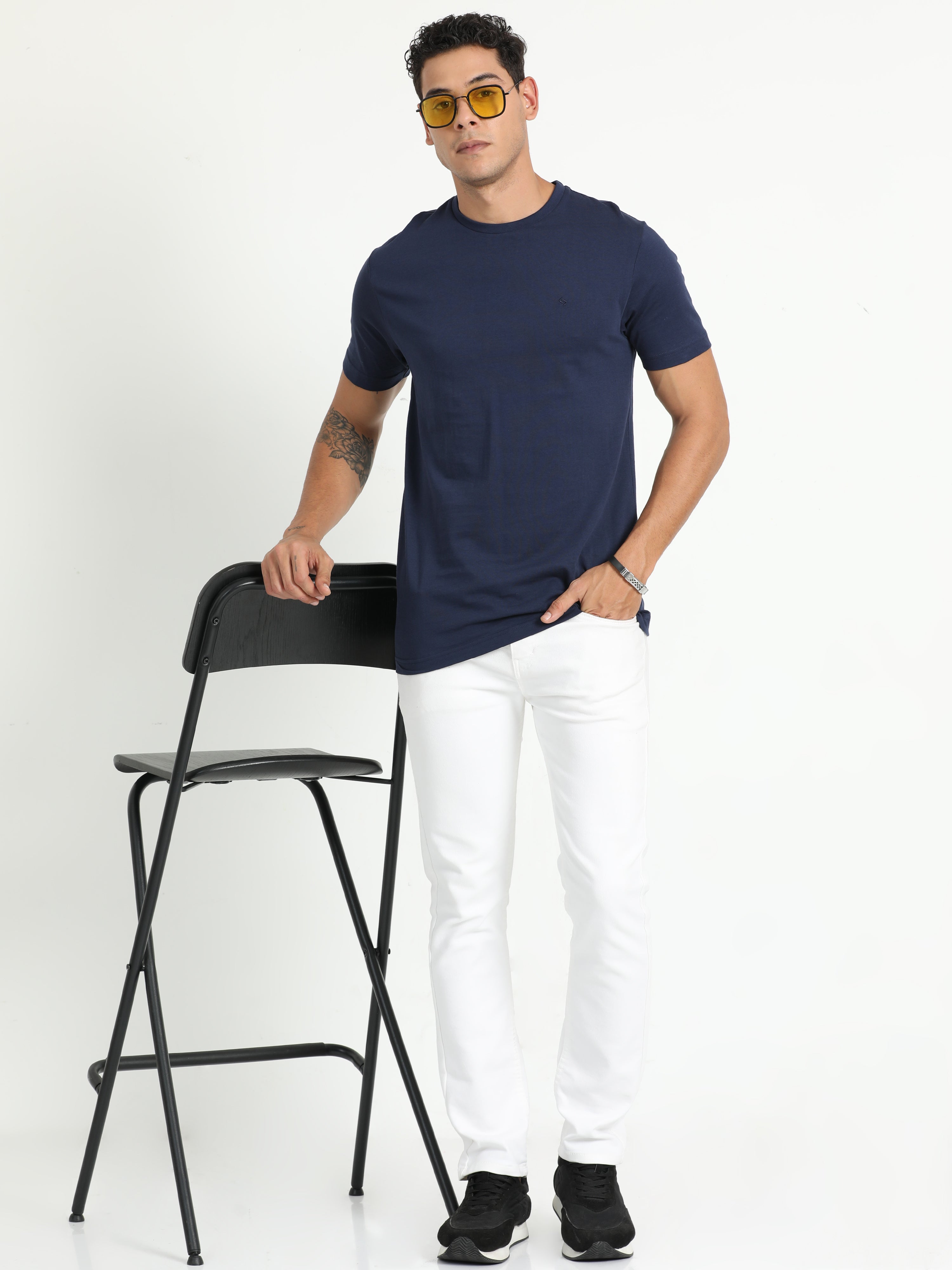 Classic Polo Men's Solid Navy Cotton Half Sleeve T-Shirt | TOY-ARDOR NAVY SF C