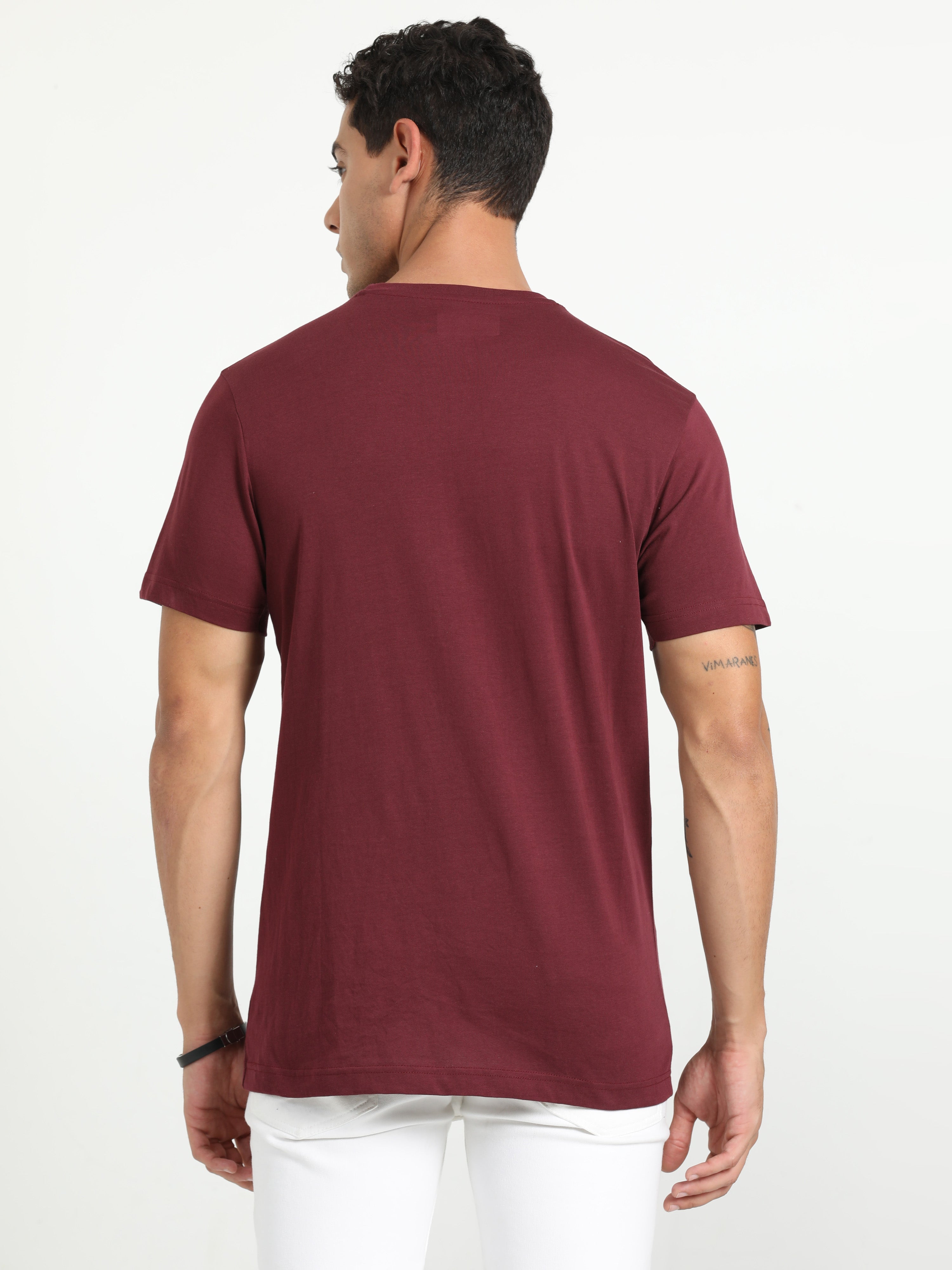 Classic Polo Men's Solid Maroon Cotton Half Sleeve T-Shirt | TOY-ARDOR SYRAH SF C