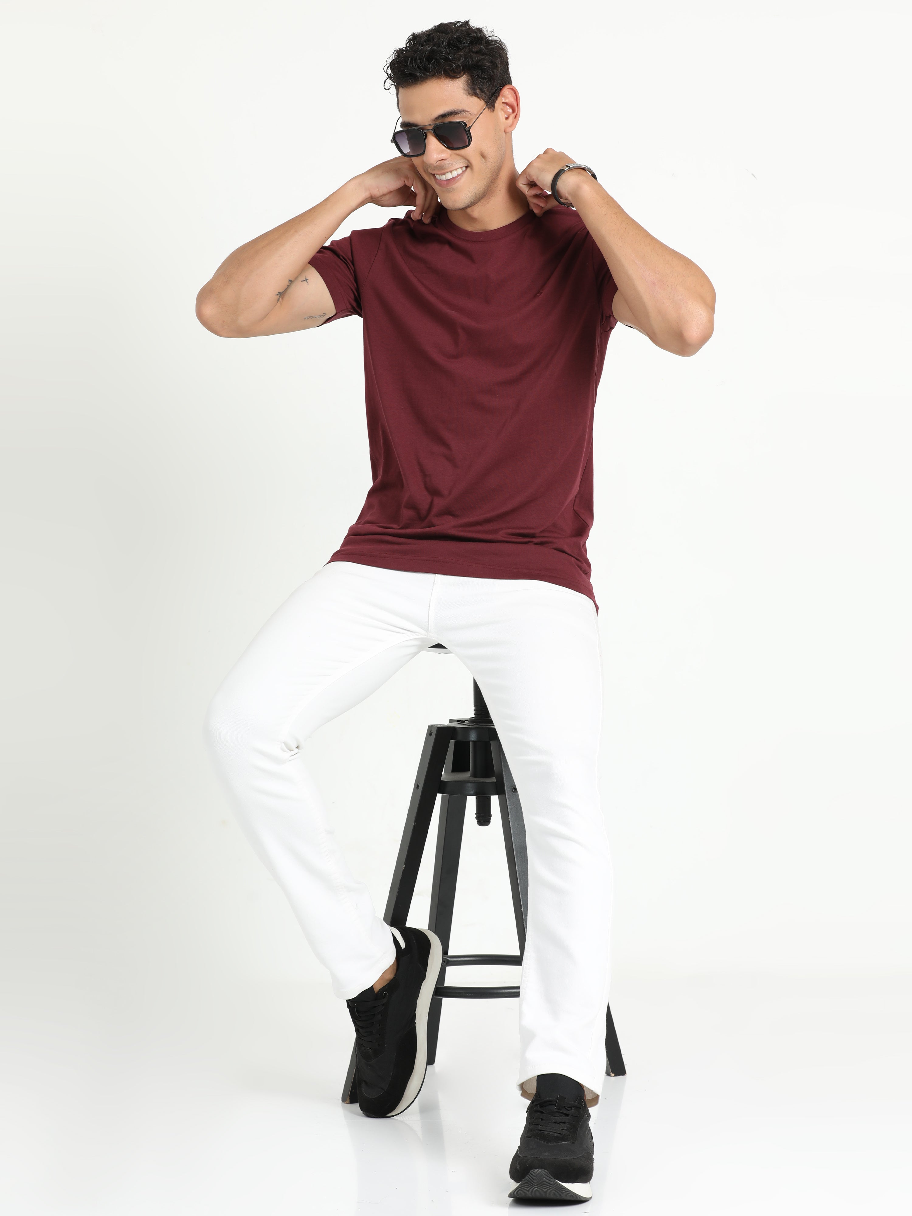 Classic Polo Men's Solid Maroon Cotton Half Sleeve T-Shirt | TOY-ARDOR SYRAH SF C