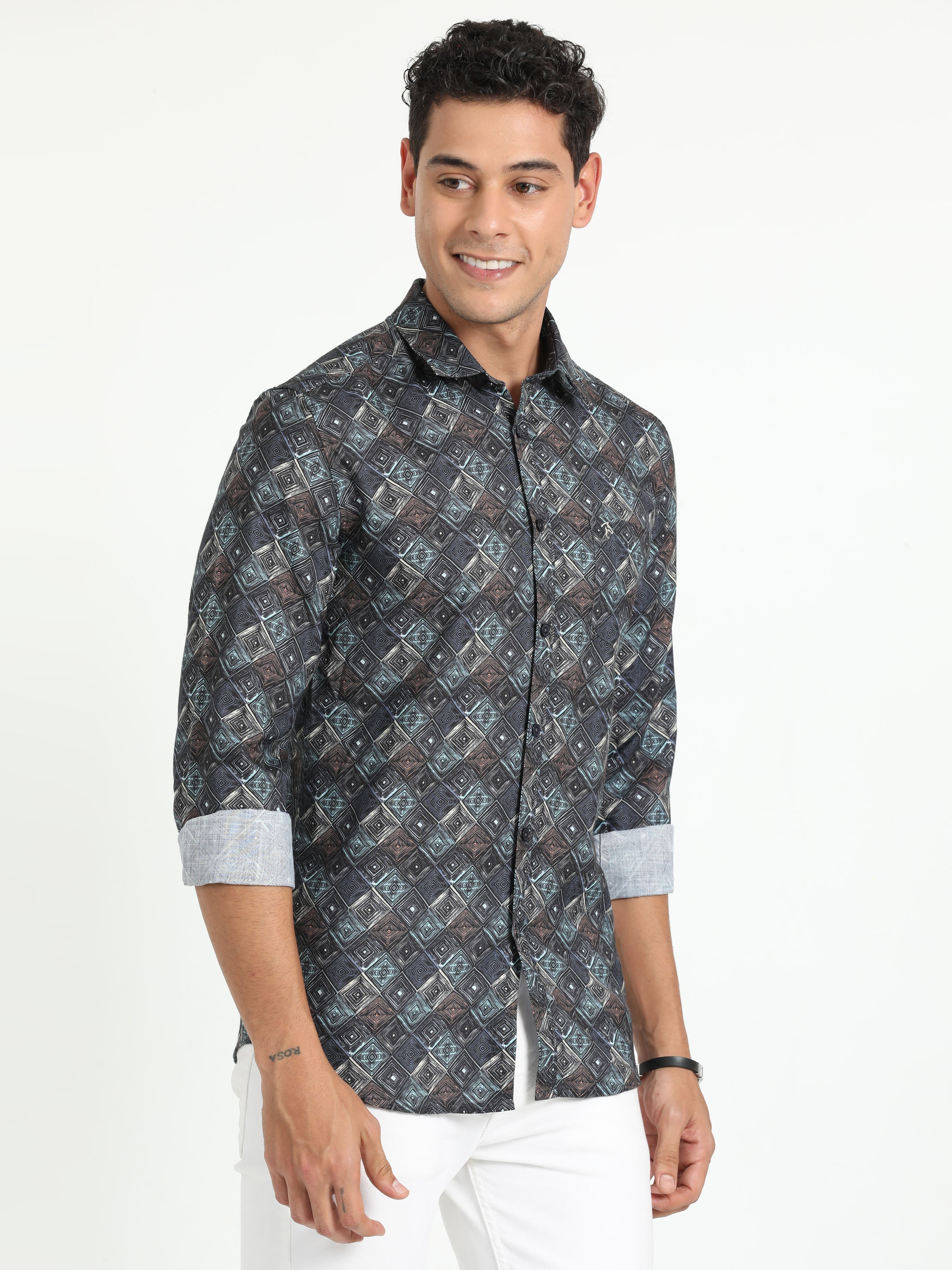 Cp Bro Men's Printed Multi Cotton Full Sleeve Woven Shirt | SBO2-94 A-FS-PRT-BSL