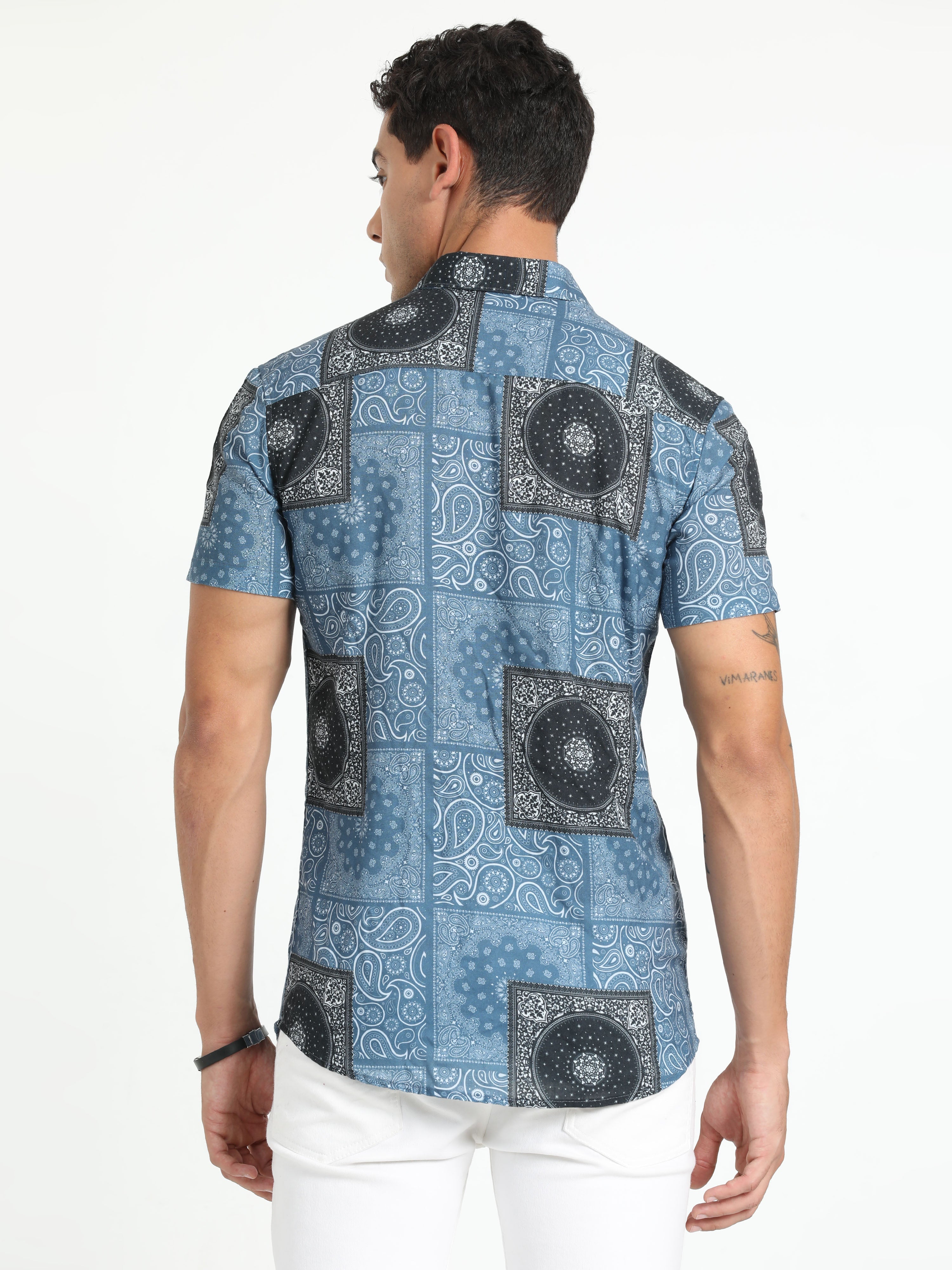 Cp Bro Men's Printed Blue Cotton Half Sleeve Woven Shirt | SBO2-68 B-HS-PRT-BSL