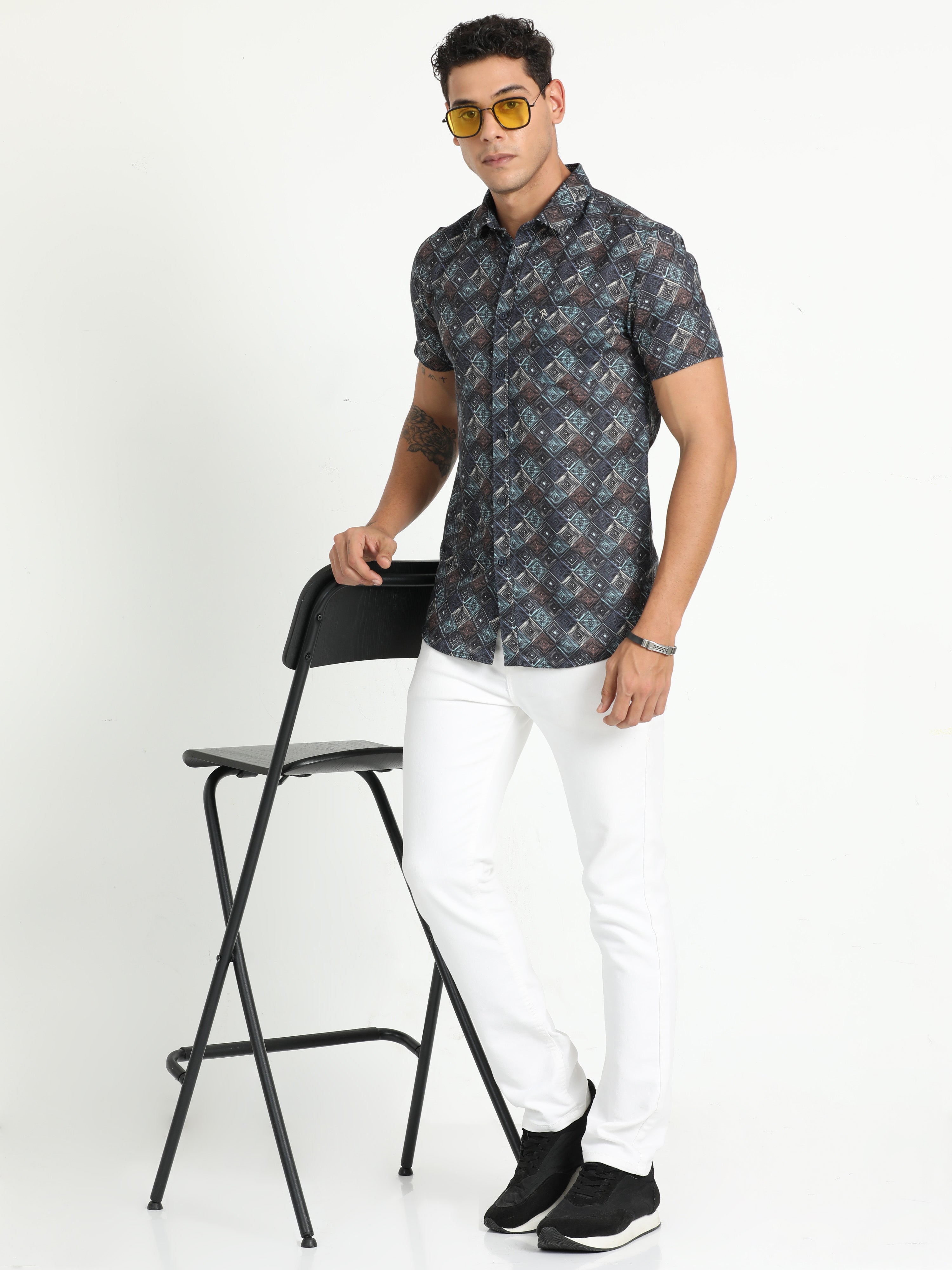 Cp Bro Men's Printed Multi Cotton Half Sleeve Woven Shirt | SBO2-94 A-HS-PRT-BSL