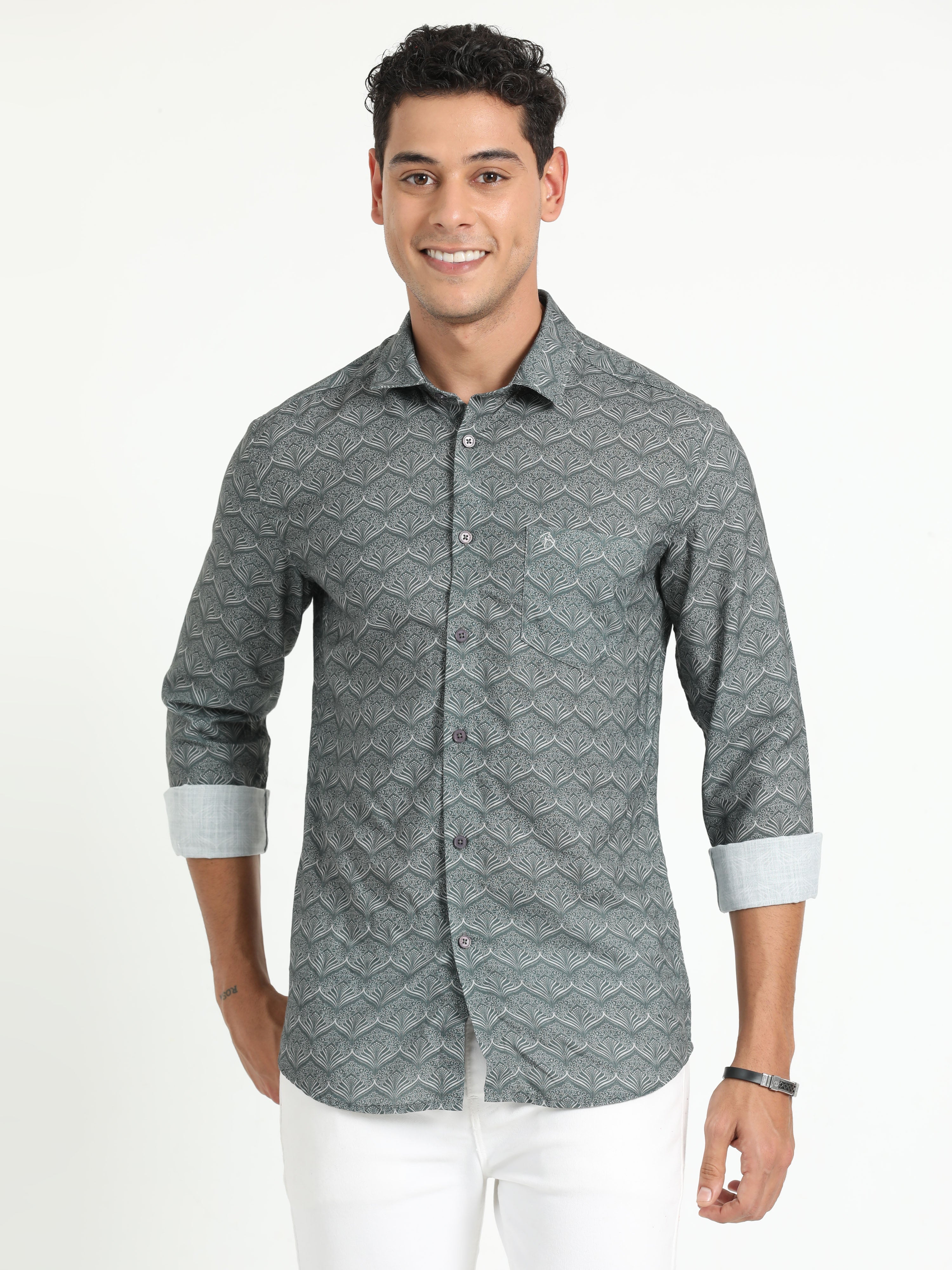 Cp Bro Men's Printed Grey Cotton Full Sleeve Woven Shirt | SBO2-70 A-FS-PRT-BSL