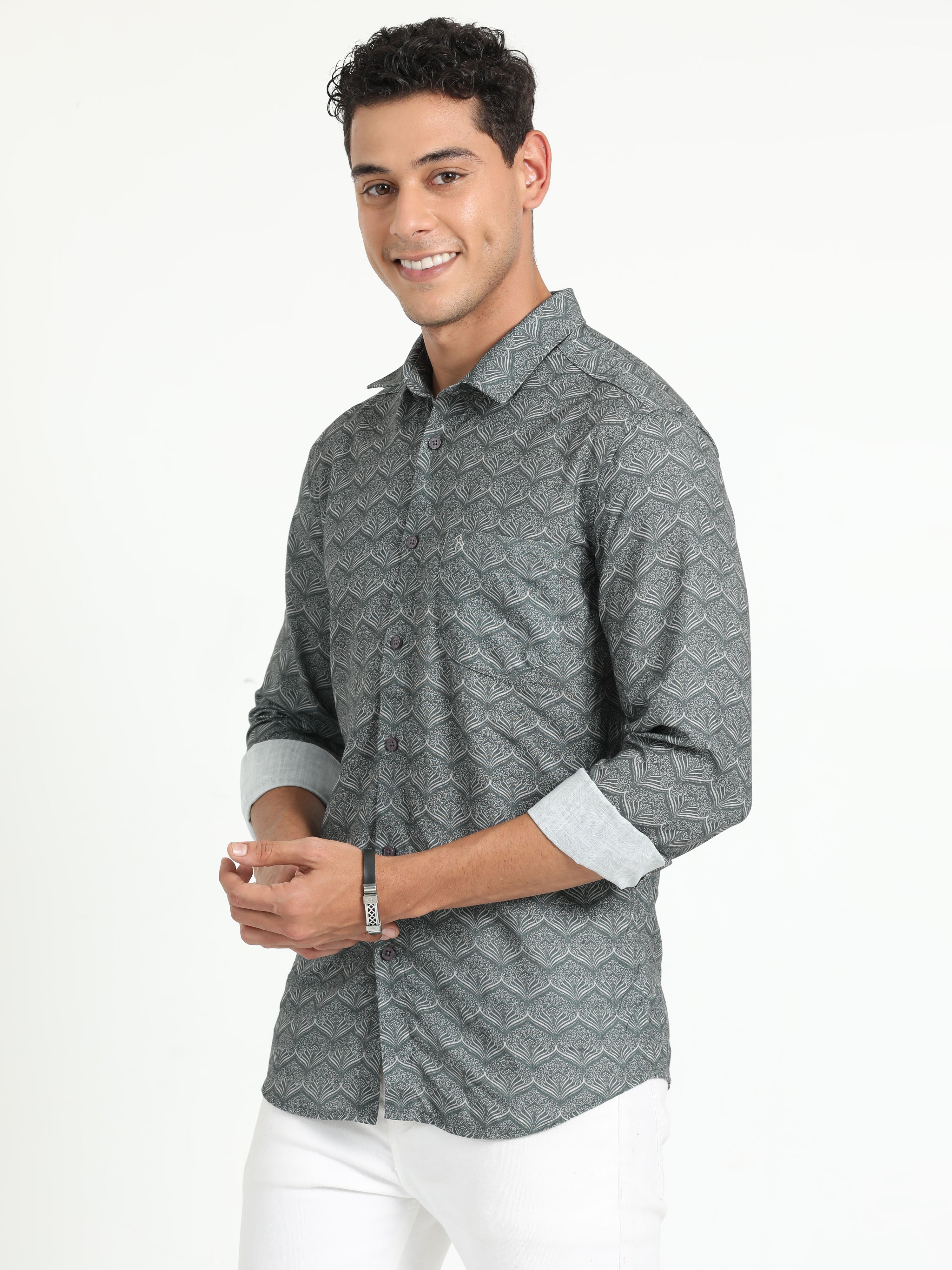 Cp Bro Men's Printed Grey Cotton Full Sleeve Woven Shirt | SBO2-70 A-FS-PRT-BSL