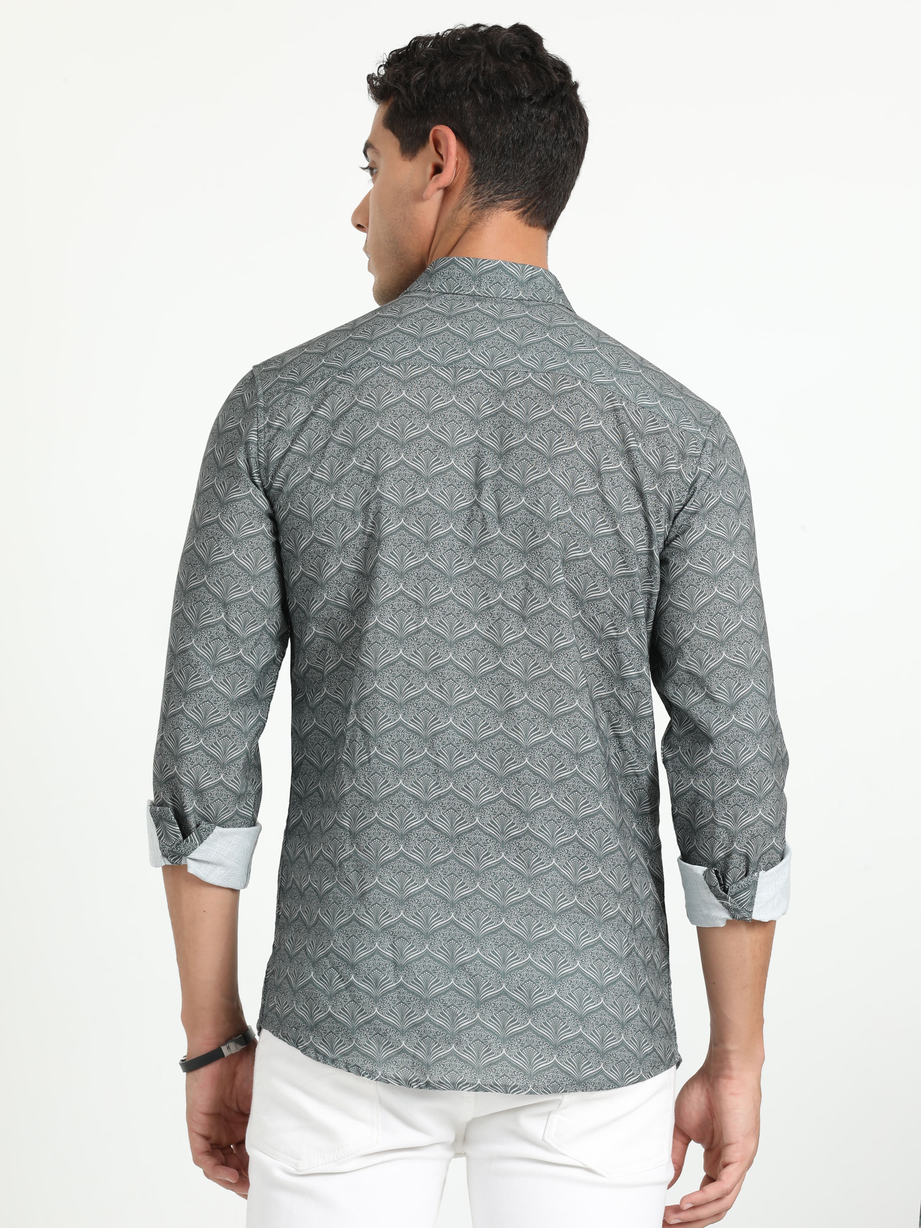 Cp Bro Men's Printed Grey Cotton Full Sleeve Woven Shirt | SBO2-70 A-FS-PRT-BSL