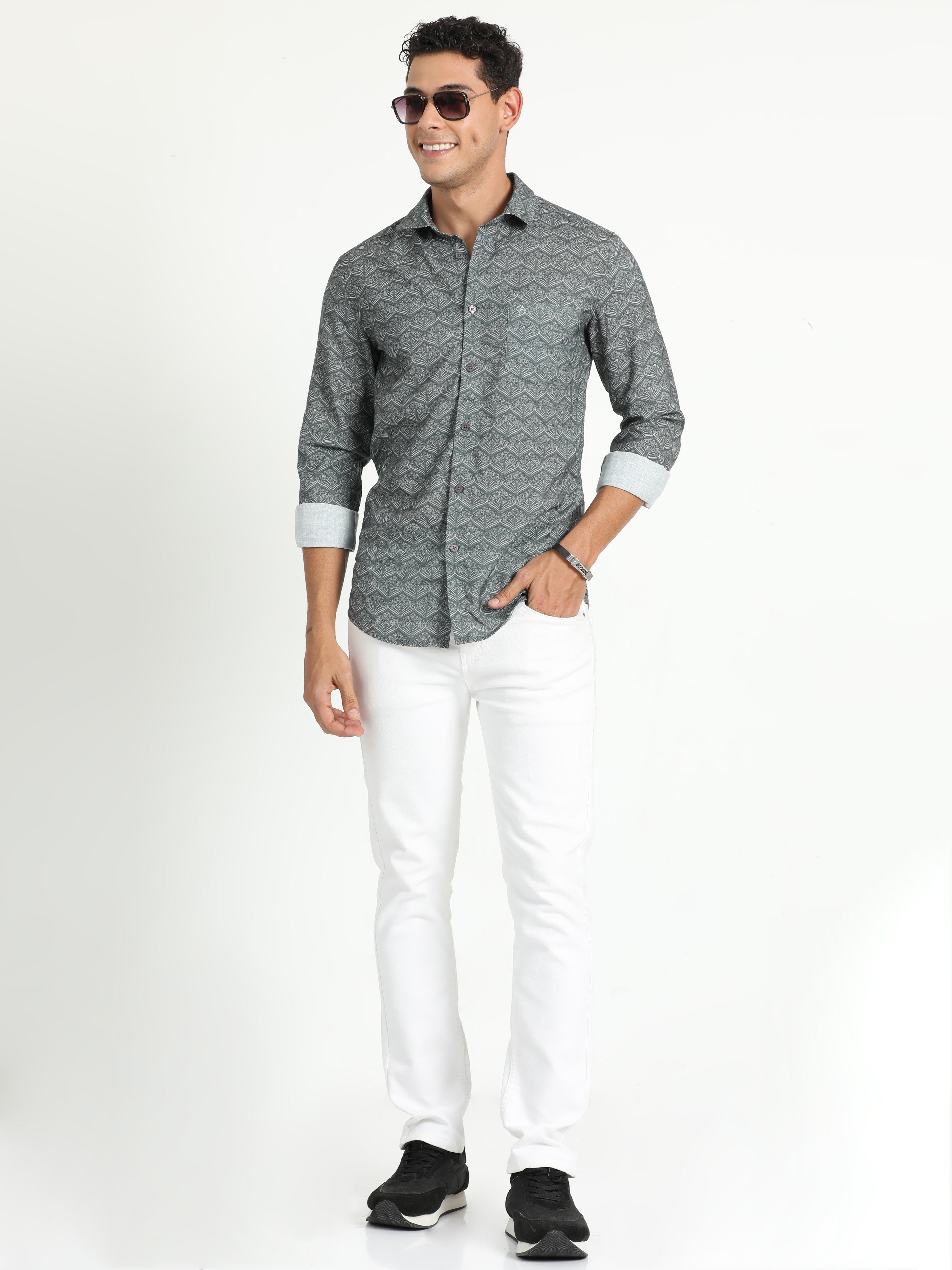 Cp Bro Men's Printed Grey Cotton Full Sleeve Woven Shirt | SBO2-70 A-FS-PRT-BSL