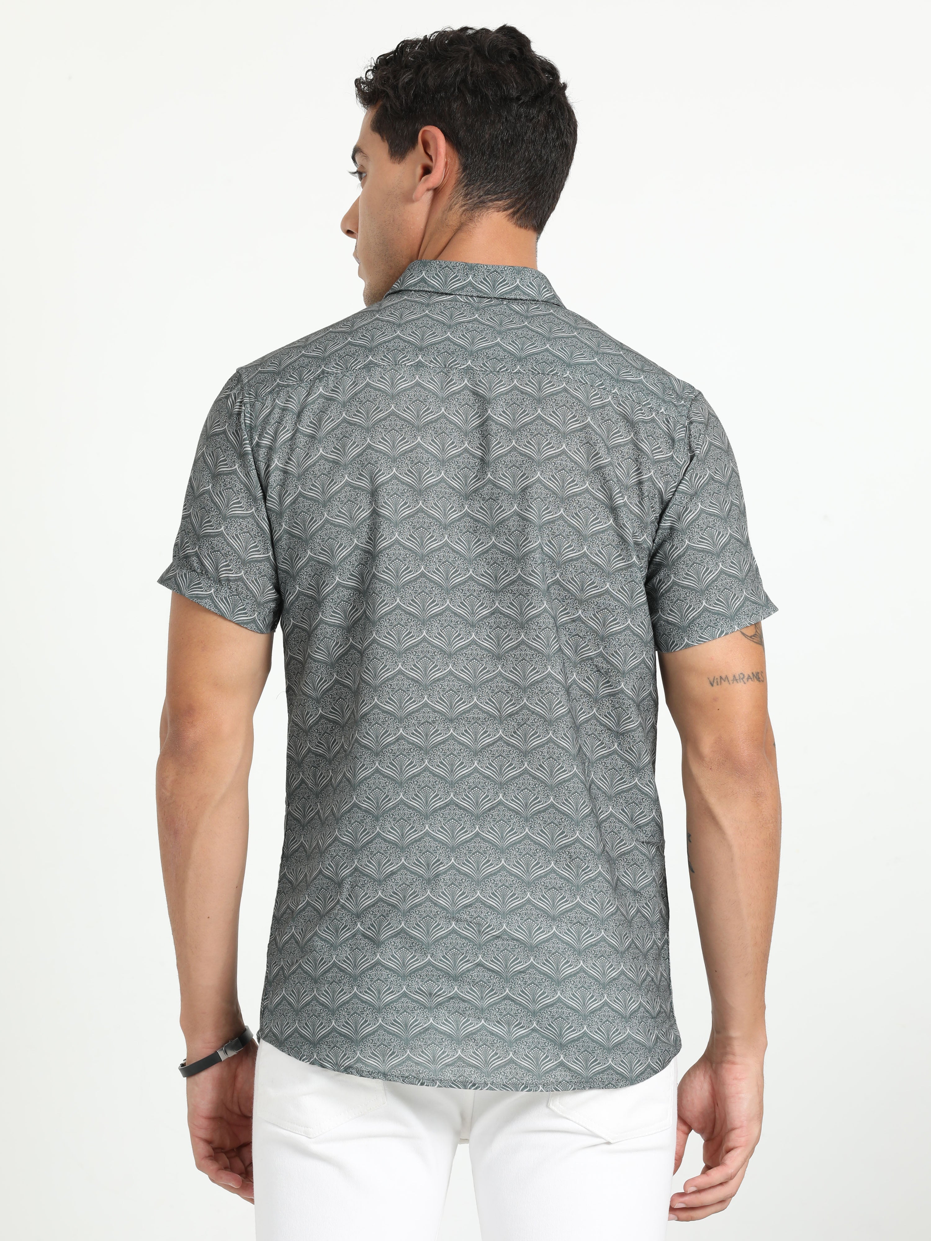 Cp Bro Men's Printed Grey Cotton Half Sleeve Woven Shirt | SBO2-70 A-HS-PRT-BSL