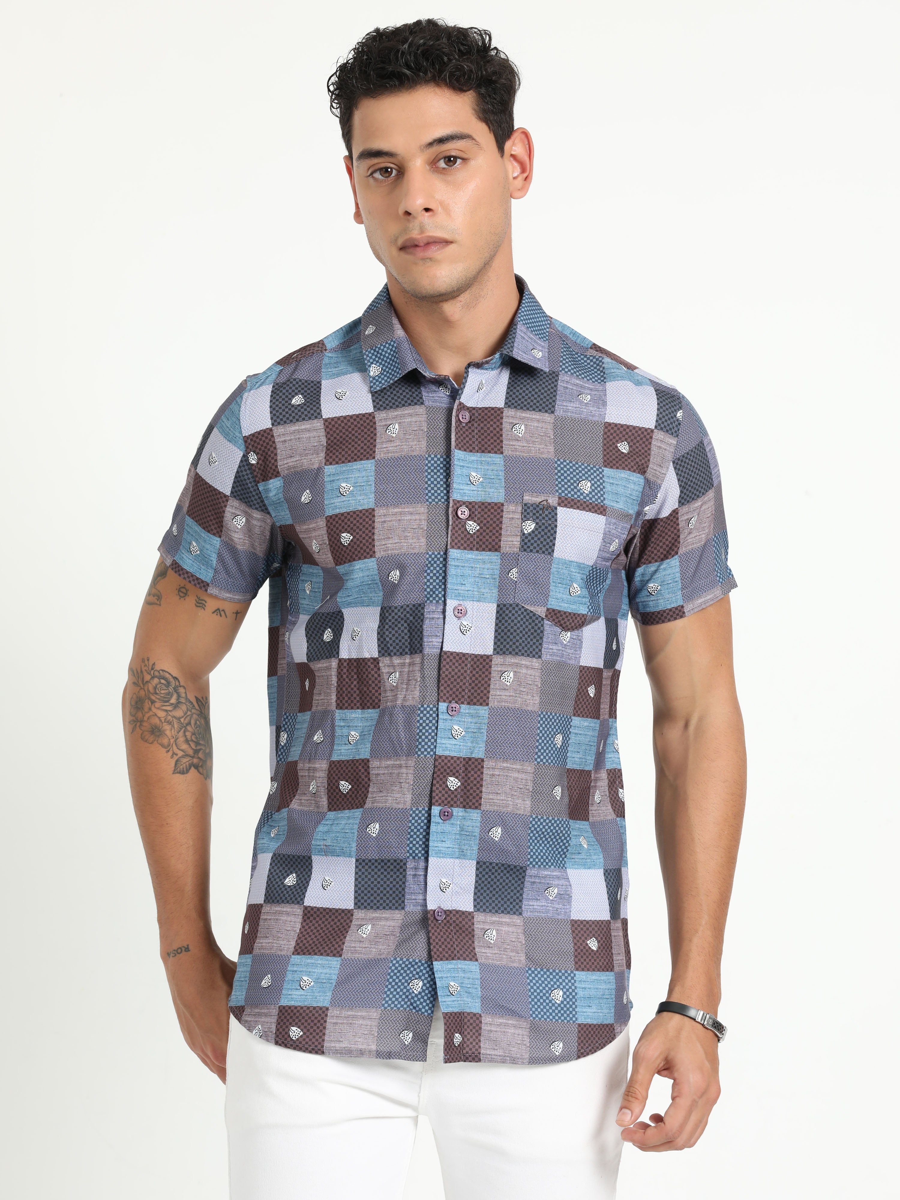Cp Bro Men's Printed Multi Cotton Half Sleeve Woven Shirt | SBO2-83 A-HS-PRT-BSL