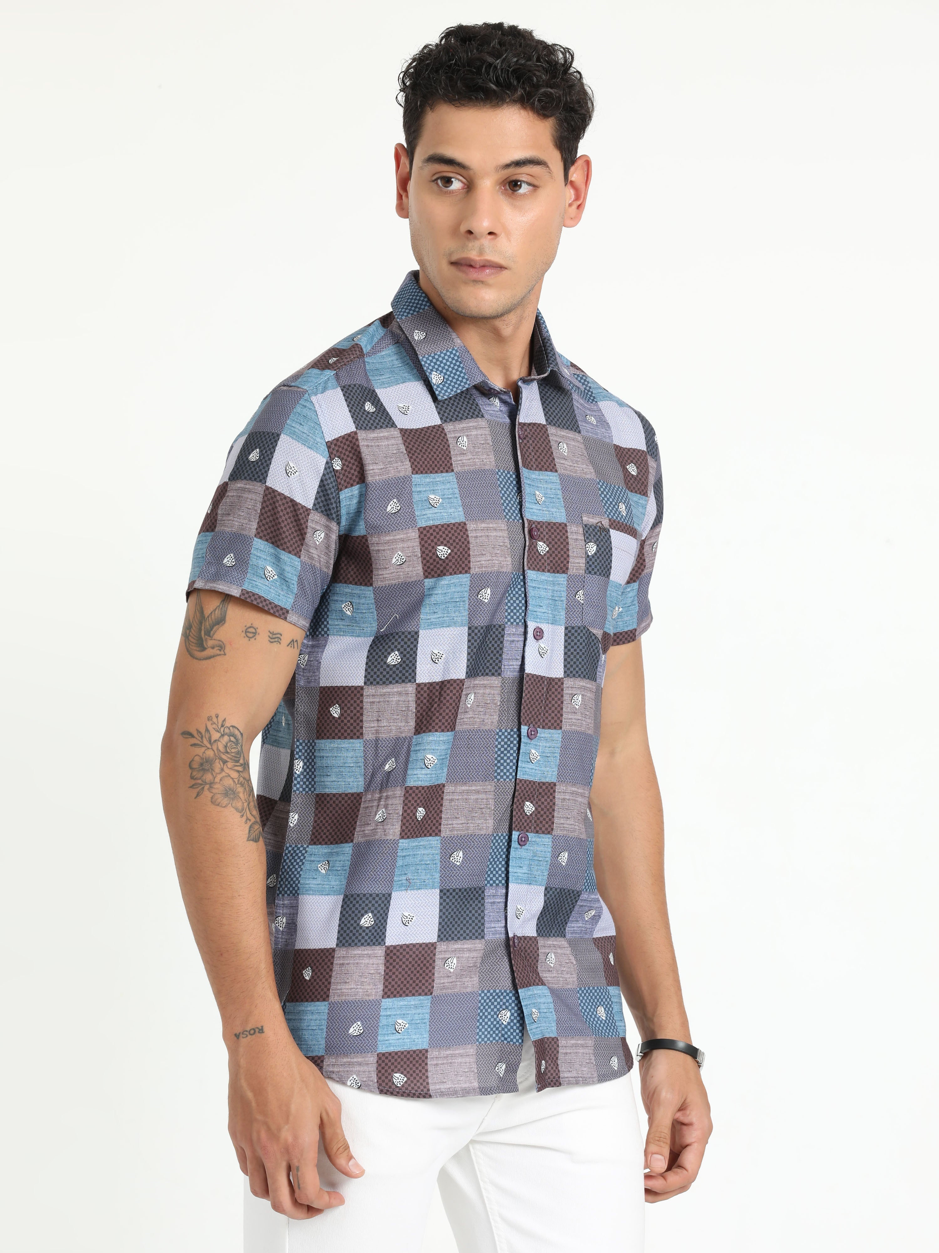 Cp Bro Men's Printed Multi Cotton Half Sleeve Woven Shirt | SBO2-83 A-HS-PRT-BSL