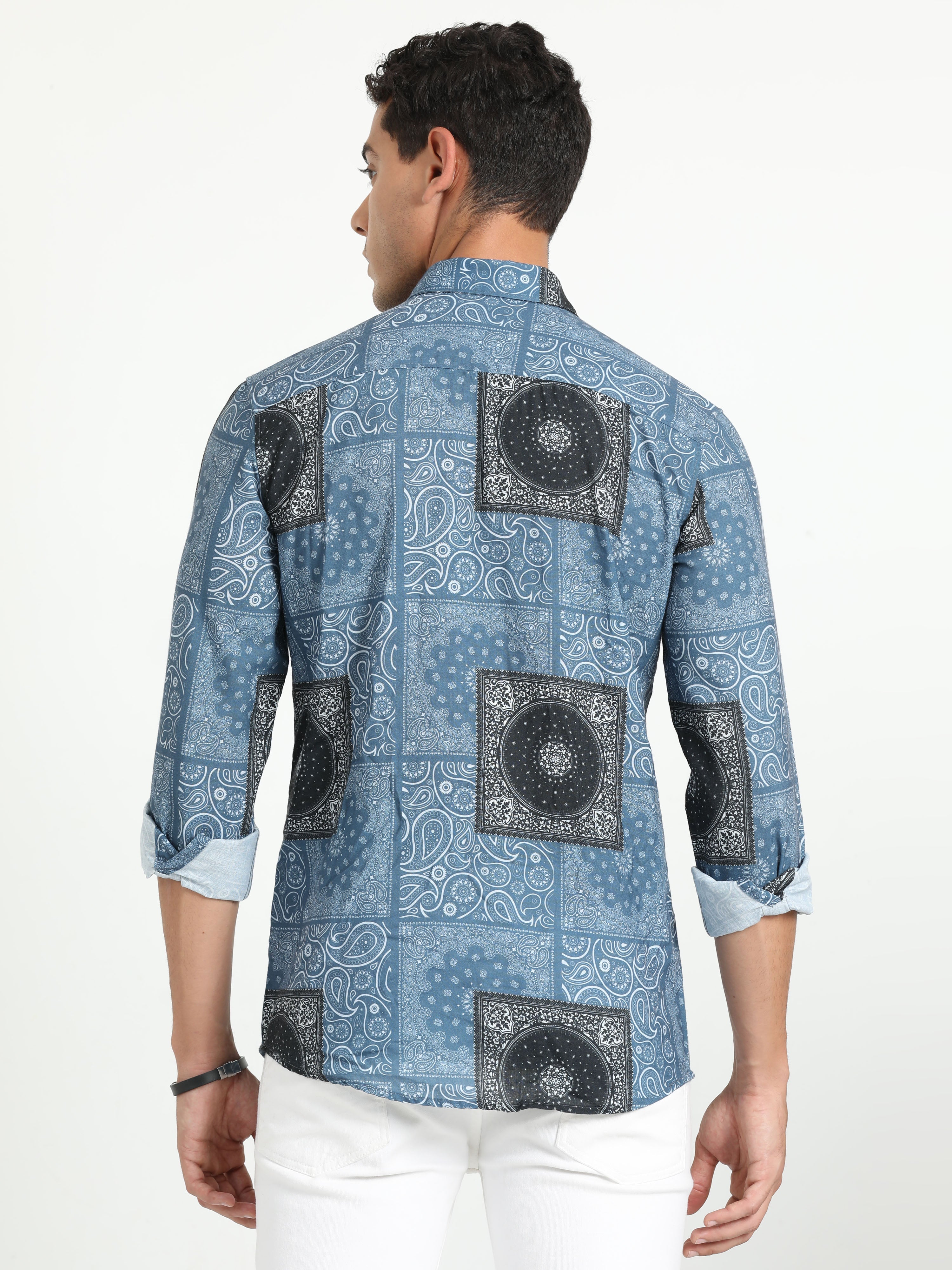 Cp Bro Men's Printed Blue Cotton Full Sleeve Woven Shirt | SBO2-68 B-FS-PRT-BSL