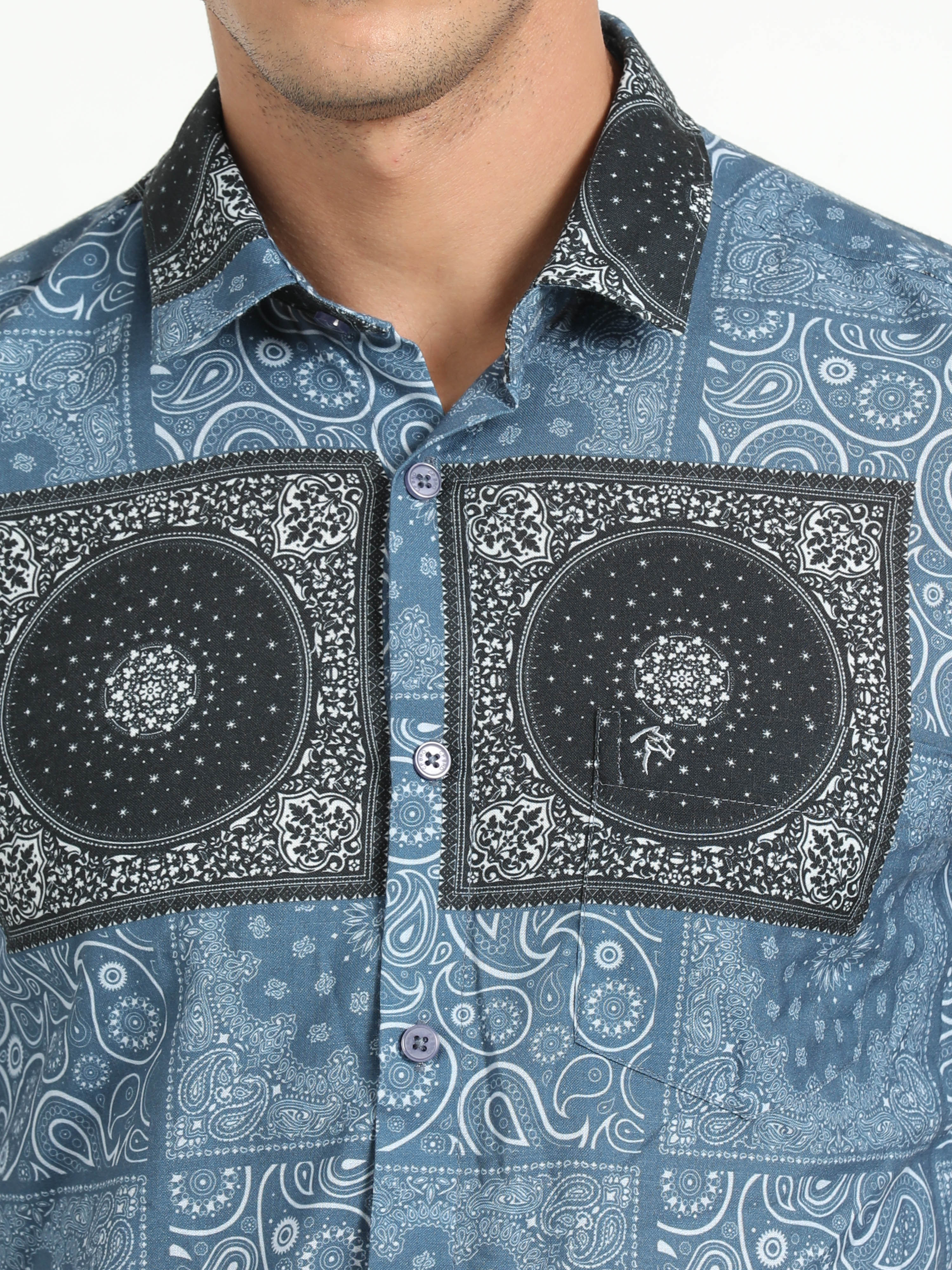 Cp Bro Men's Printed Blue Cotton Full Sleeve Woven Shirt | SBO2-68 B-FS-PRT-BSL