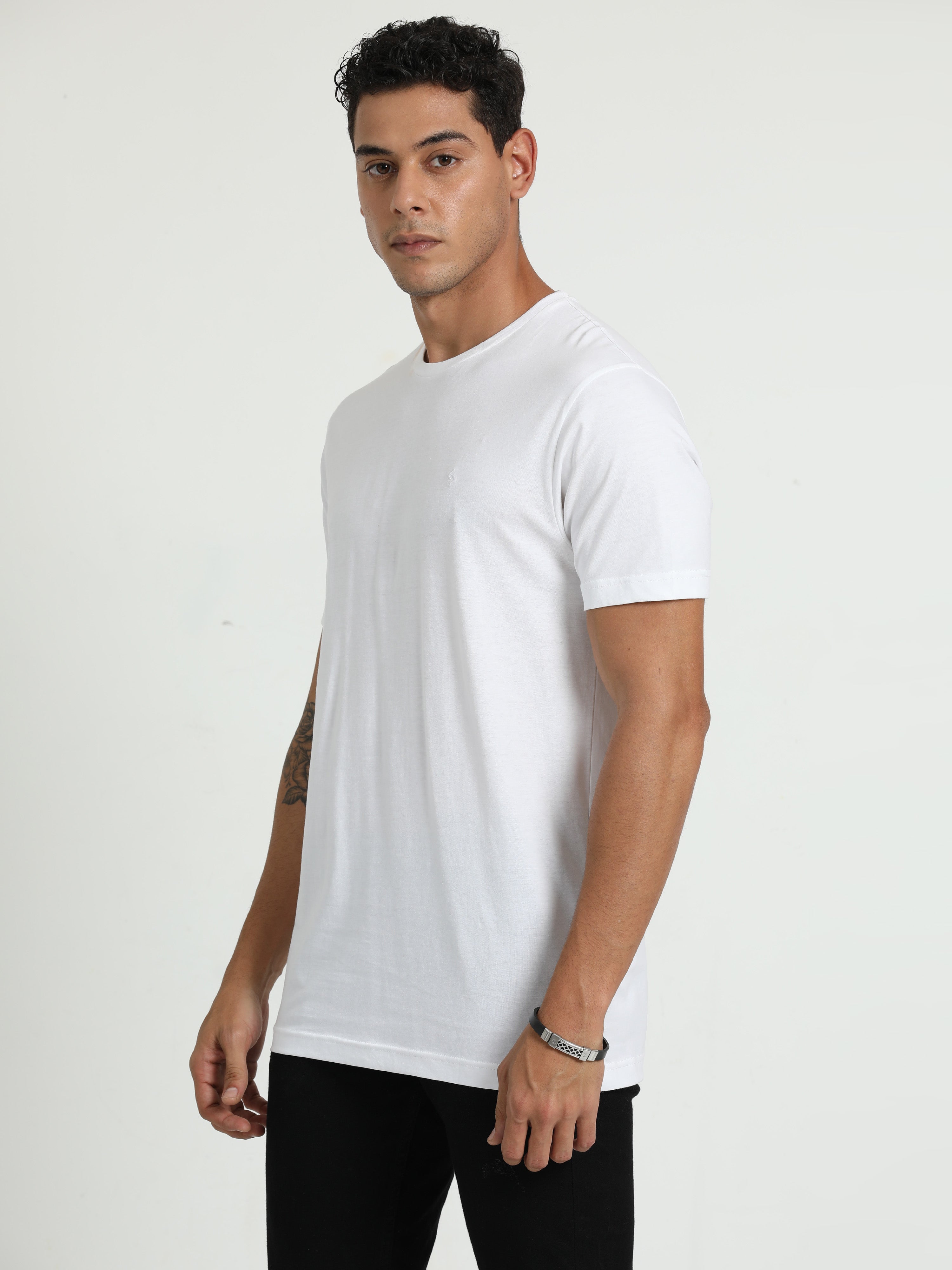 Classic Polo Men's Solid White Cotton Half Sleeve T-Shirt | TOY-ARDOR WHITE SF C
