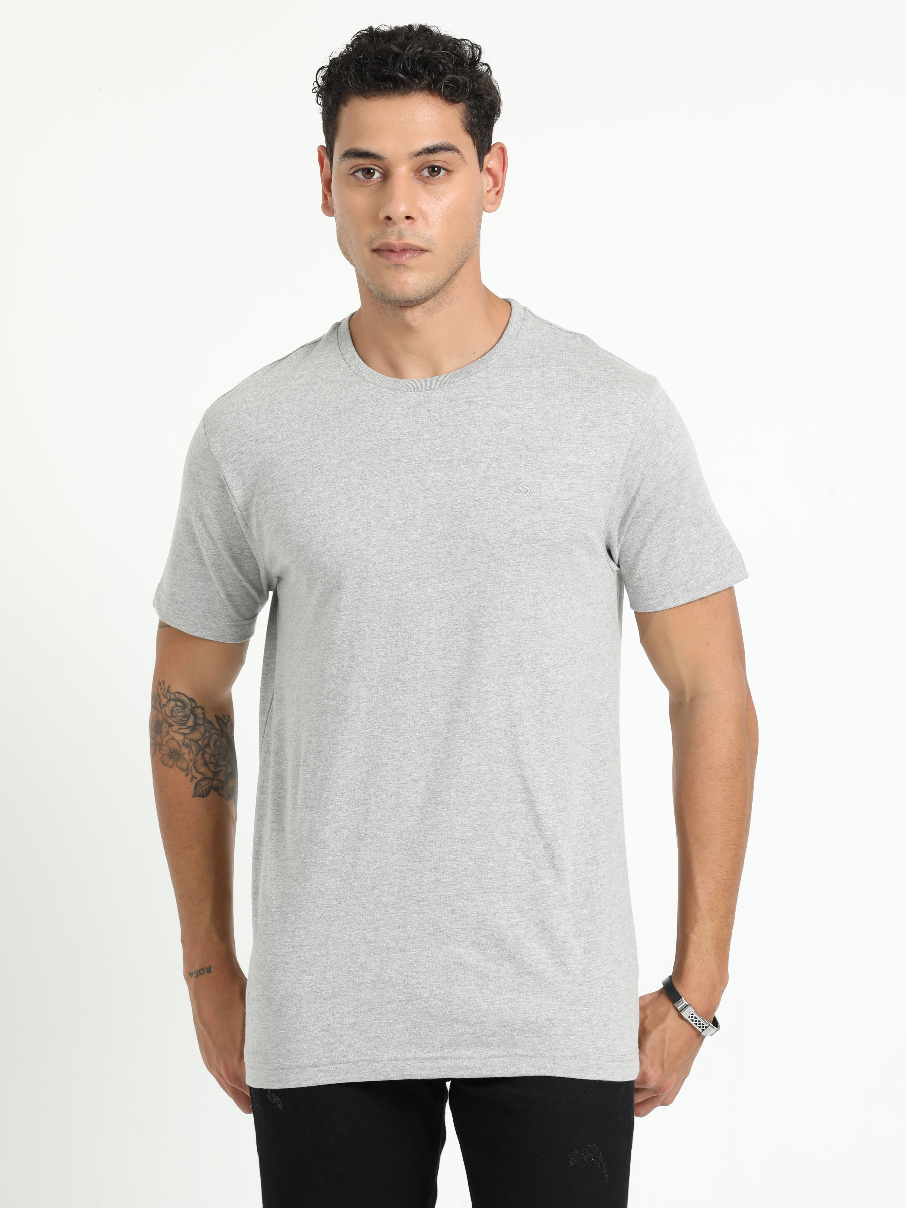 Classic Polo Men's Solid Lt.Grey Cotton Half Sleeve T-Shirt | TOY-ARDOR LT.GREY SF C