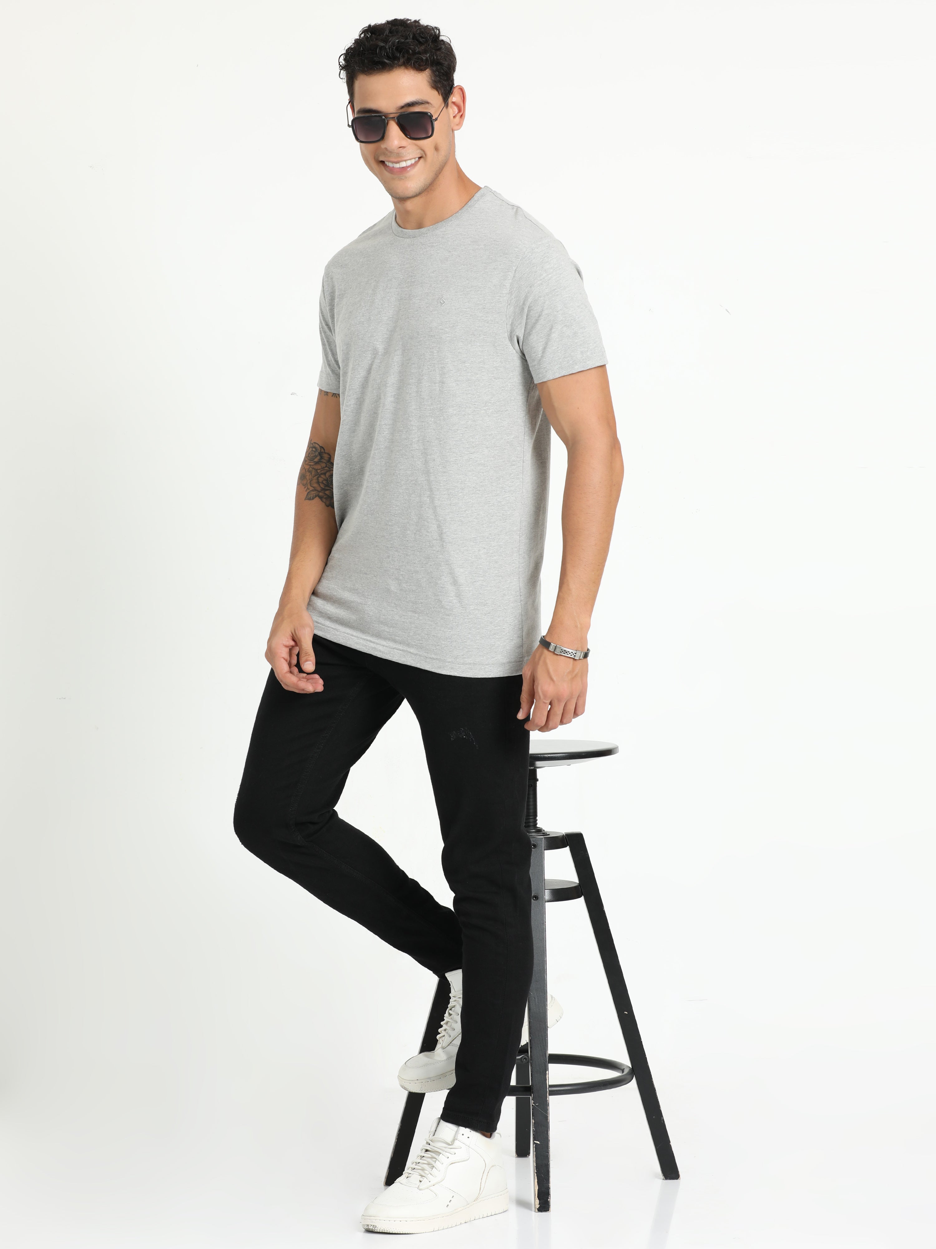 Classic Polo Men's Solid Lt.Grey Cotton Half Sleeve T-Shirt | TOY-ARDOR LT.GREY SF C