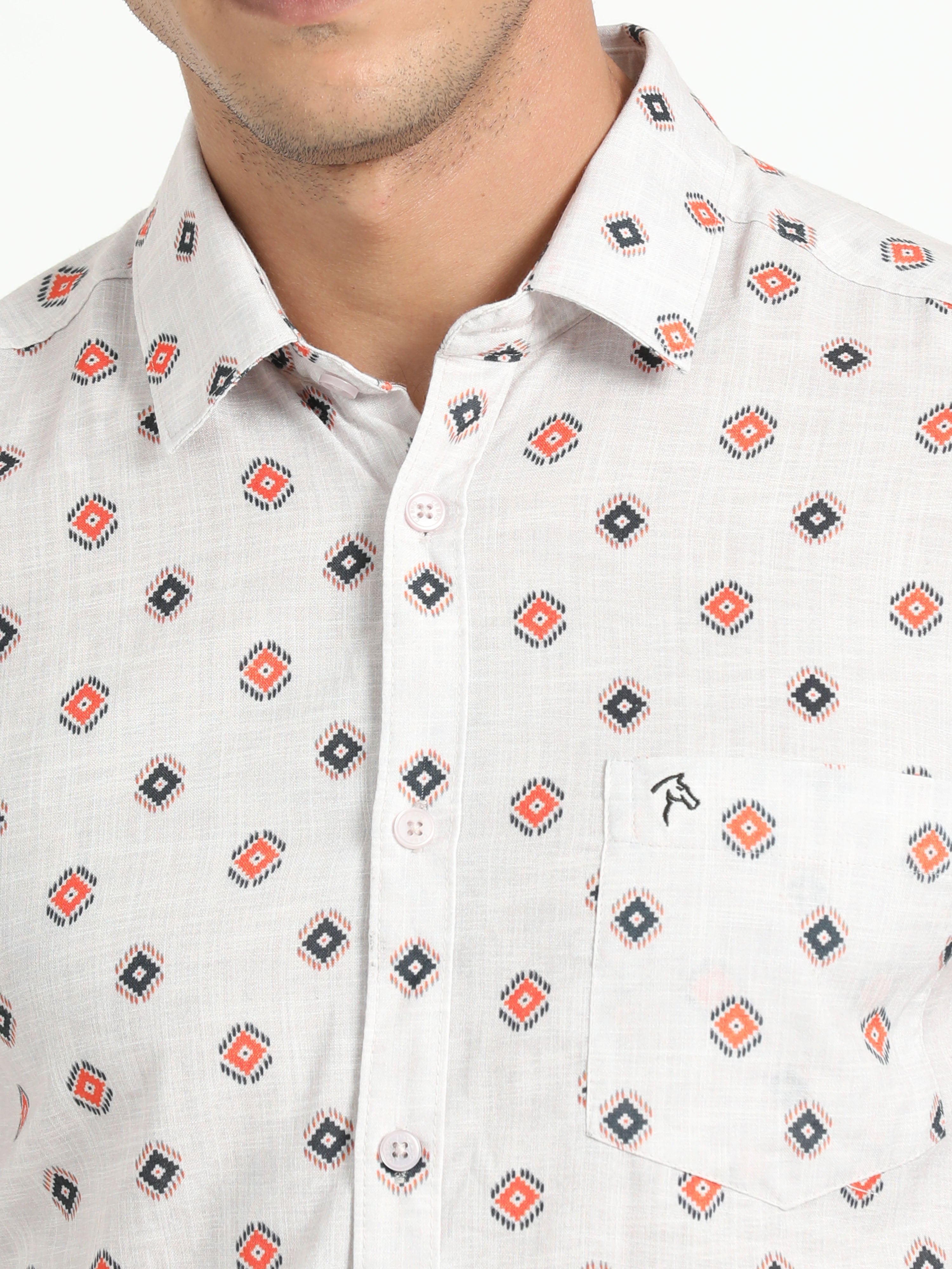Cp Bro Men's Printed White Cotton Half Sleeve Woven Shirt | SBO2-95 A-HS-PRT-BSL