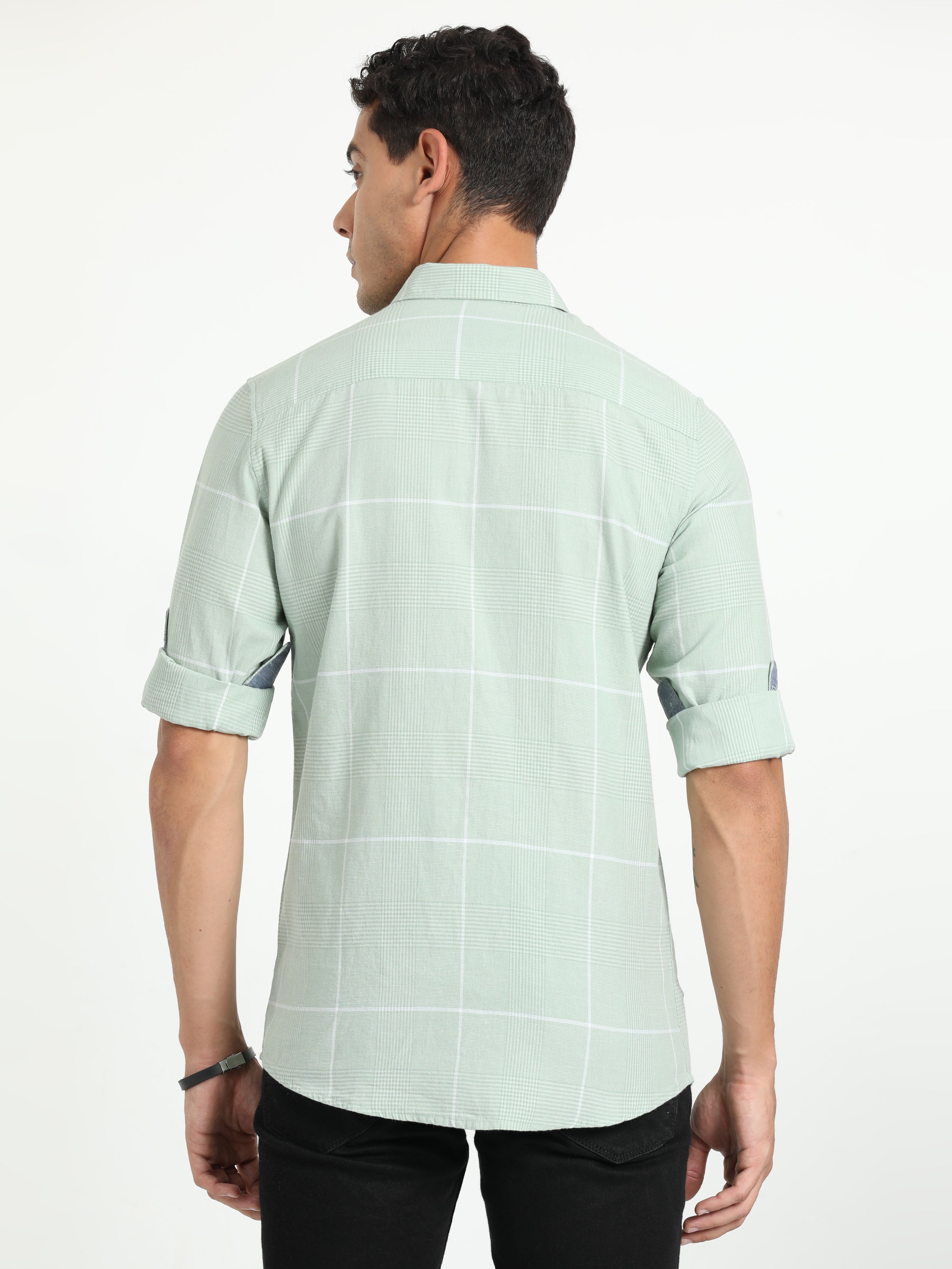 Cp Bro Men's Checked Light Green Cotton Full Sleeve Woven Shirt | SBO2-64 A-FS-CHK-BSL