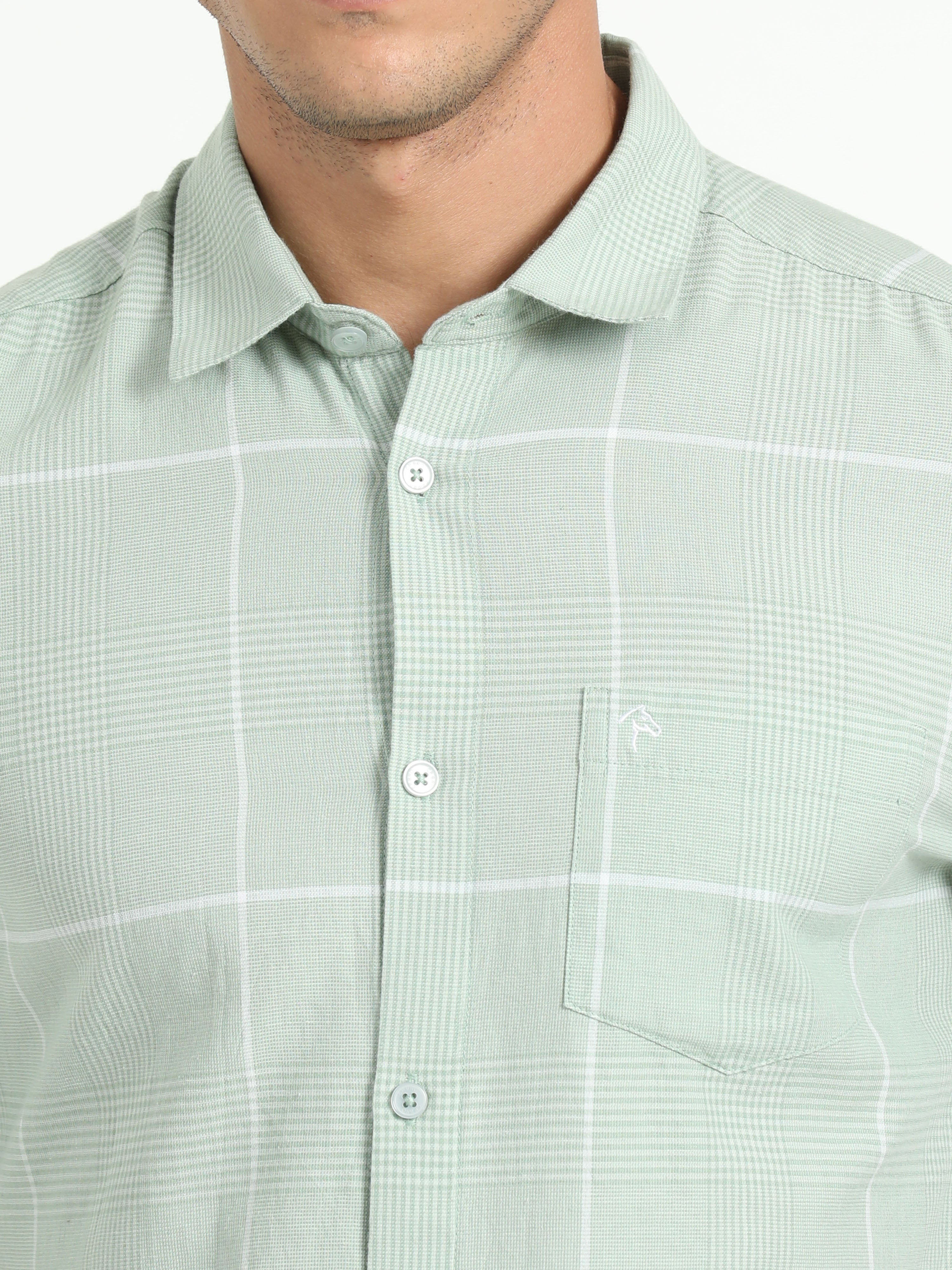 Cp Bro Men's Checked Light Green Cotton Full Sleeve Woven Shirt | SBO2-64 A-FS-CHK-BSL