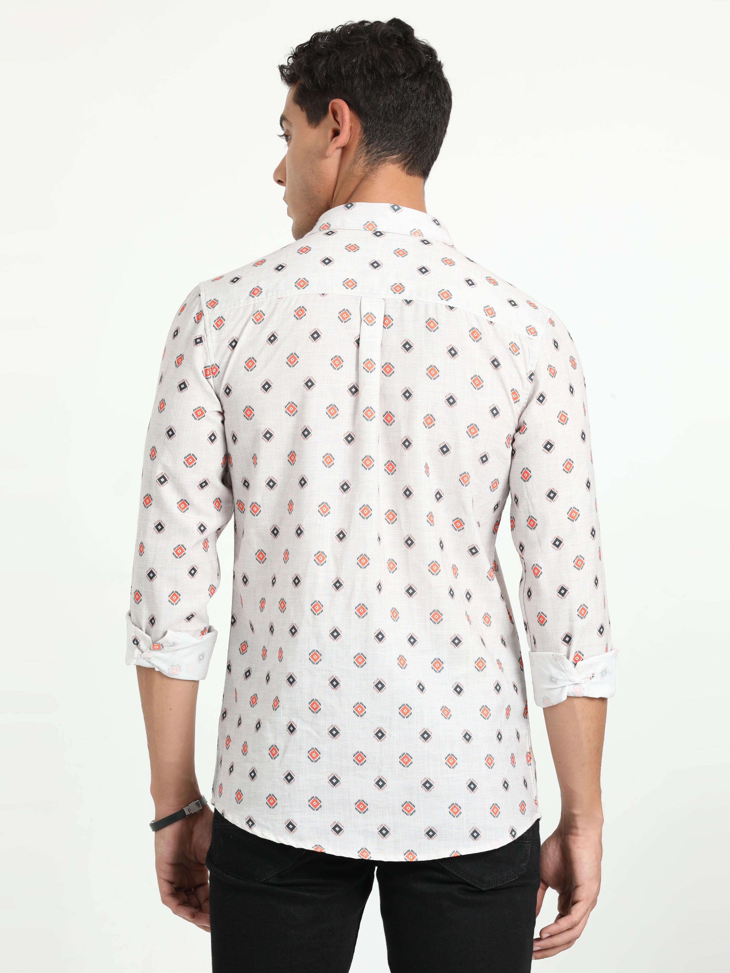 Cp Bro Men's Printed White Cotton Full Sleeve Woven Shirt | SBO2-95 A-FS-PRT-BSL