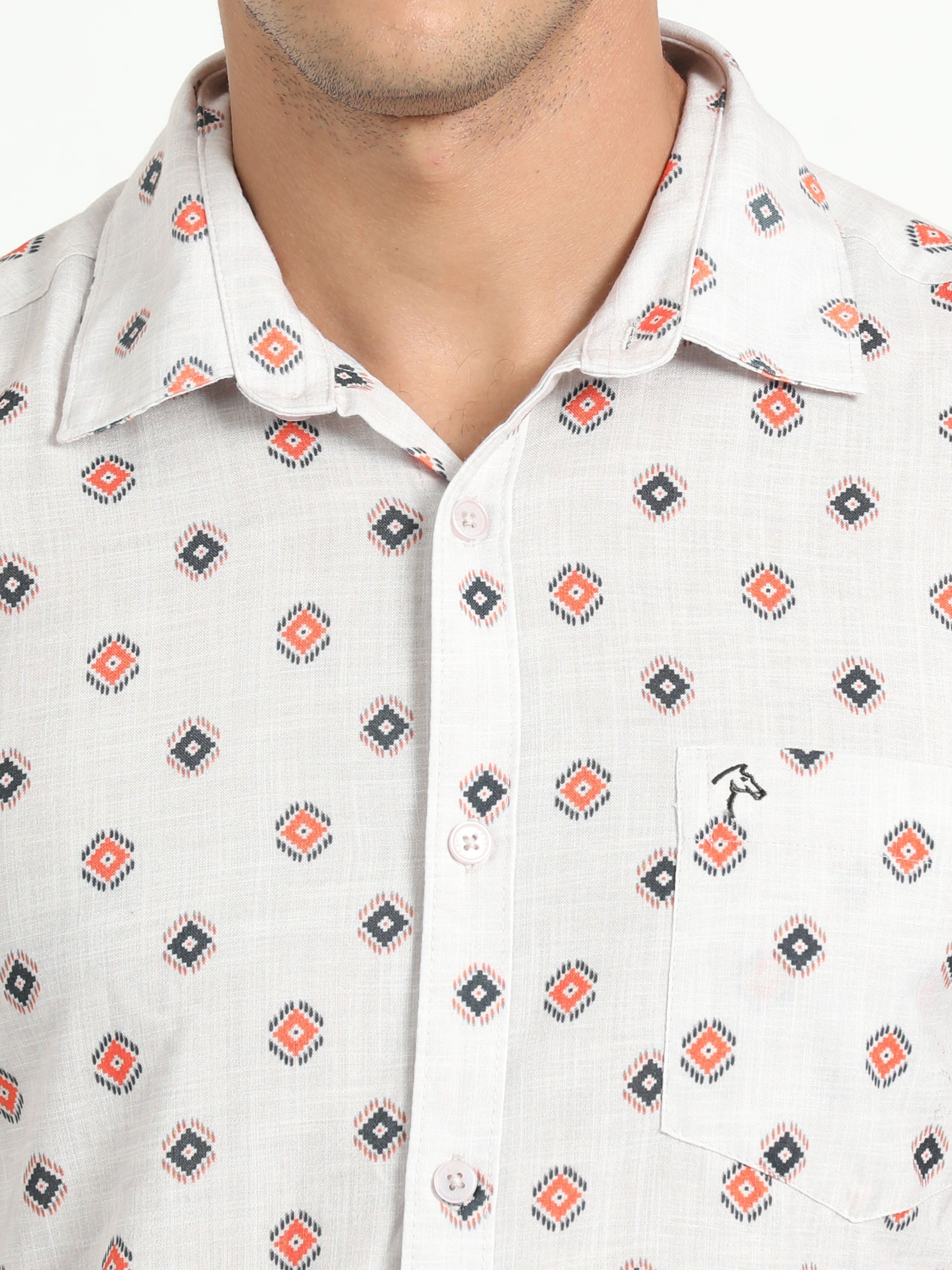 Cp Bro Men's Printed White Cotton Full Sleeve Woven Shirt | SBO2-95 A-FS-PRT-BSL