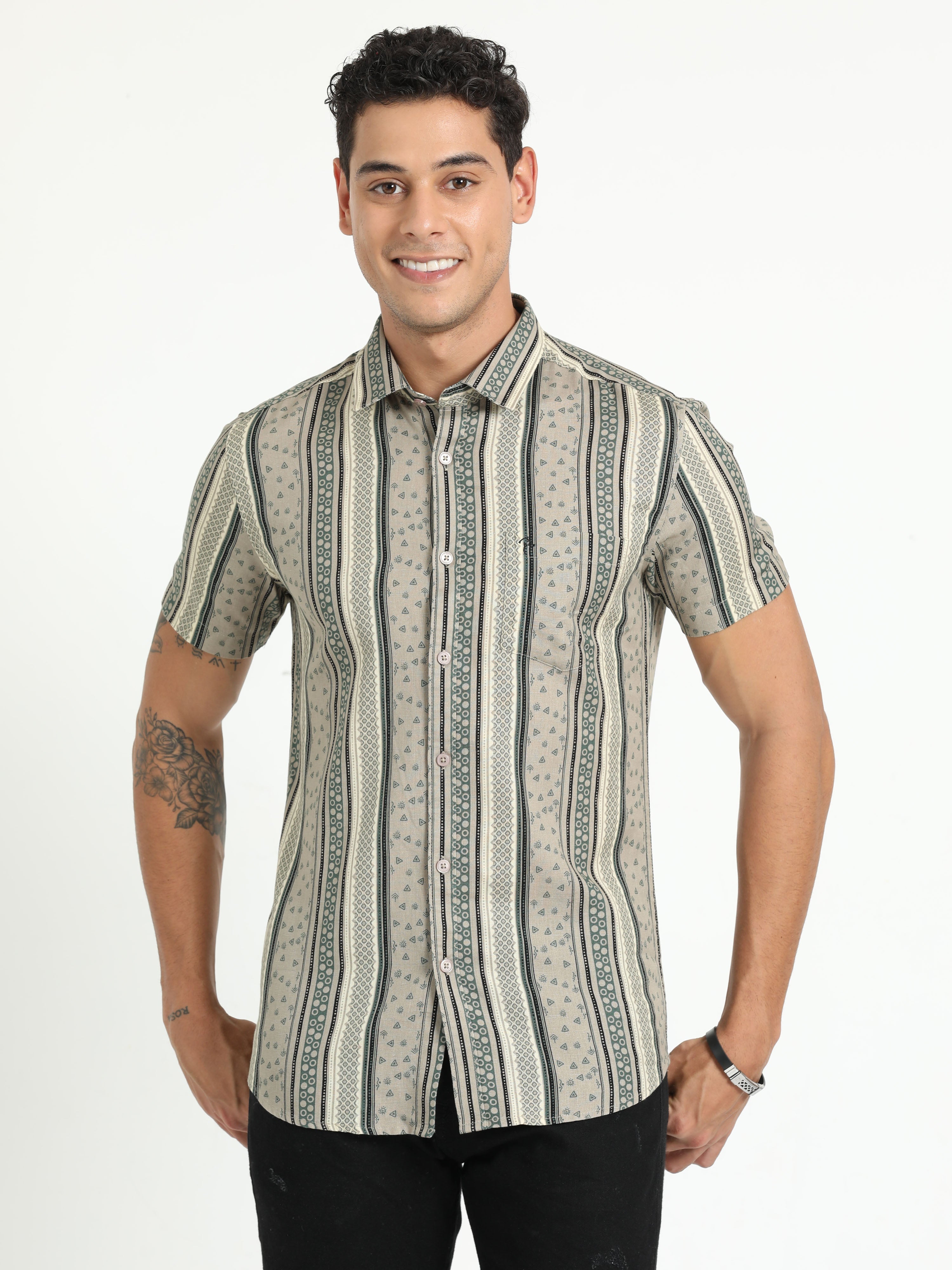 Cp Bro Men's Printed Multi Cotton Half Sleeve Woven Shirt | SBO2-27 B-HS-PRT-BSL