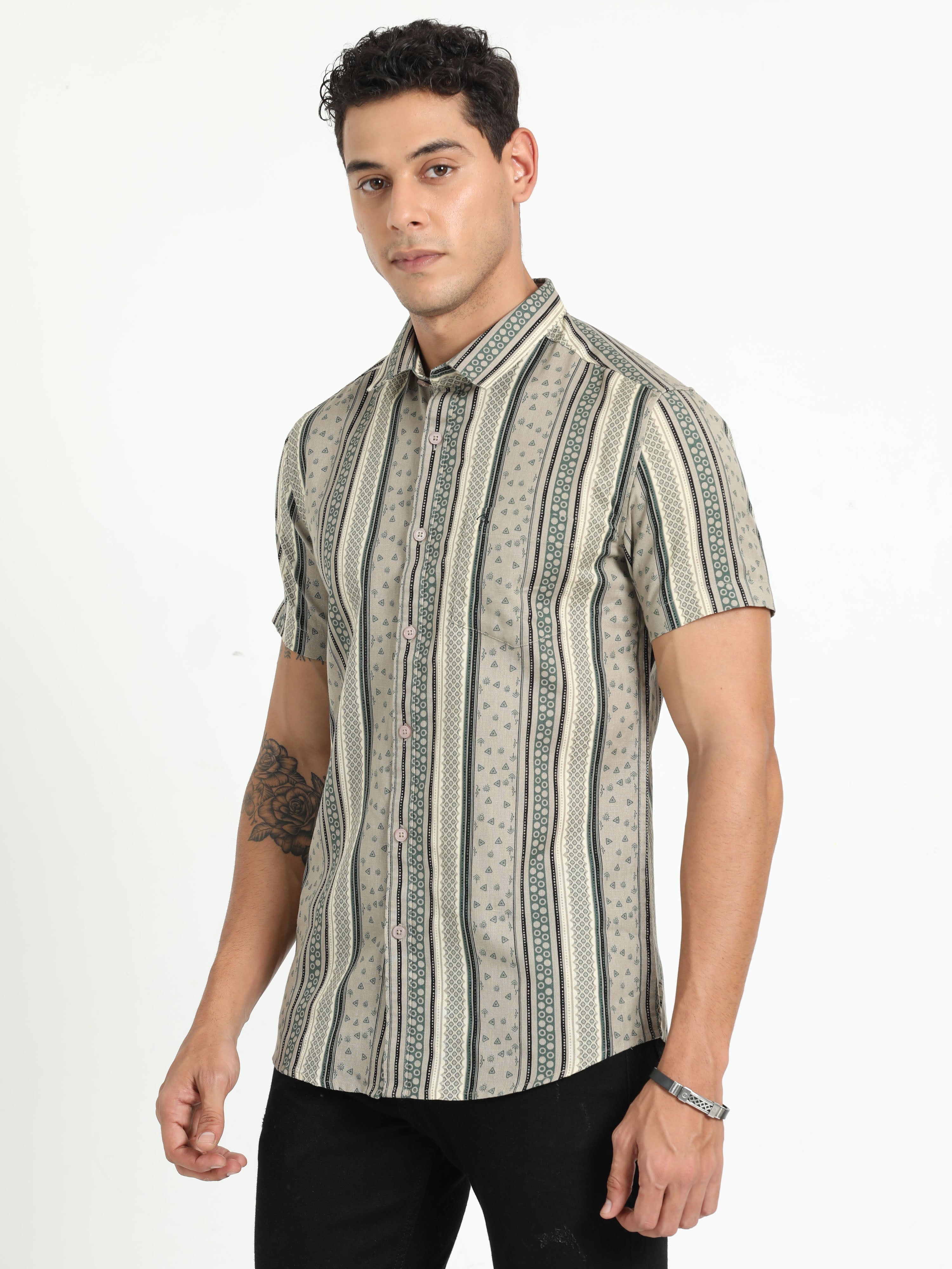 Cp Bro Men's Printed Multi Cotton Half Sleeve Woven Shirt | SBO2-27 B-HS-PRT-BSL