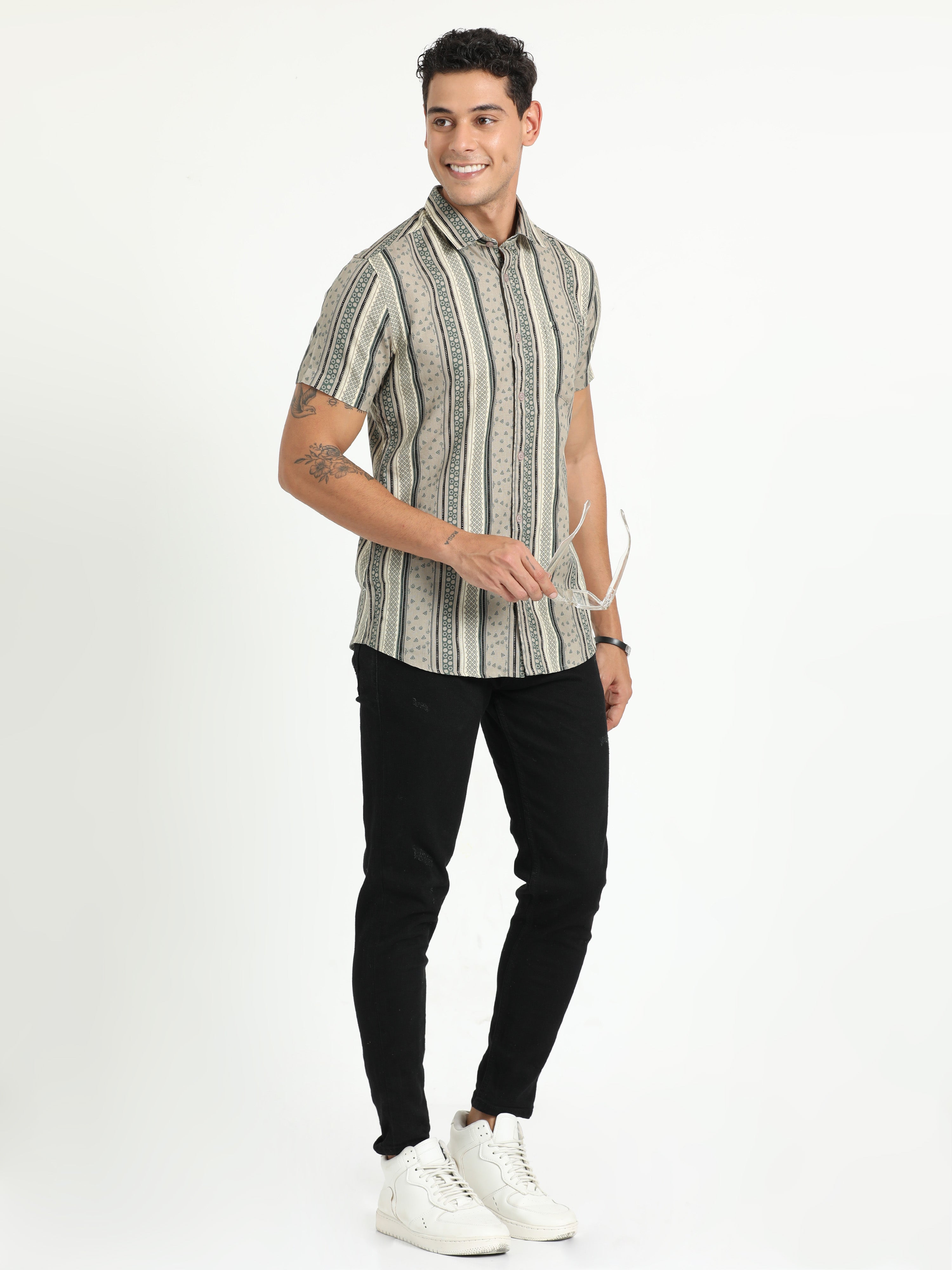 Cp Bro Men's Printed Multi Cotton Half Sleeve Woven Shirt | SBO2-27 B-HS-PRT-BSL