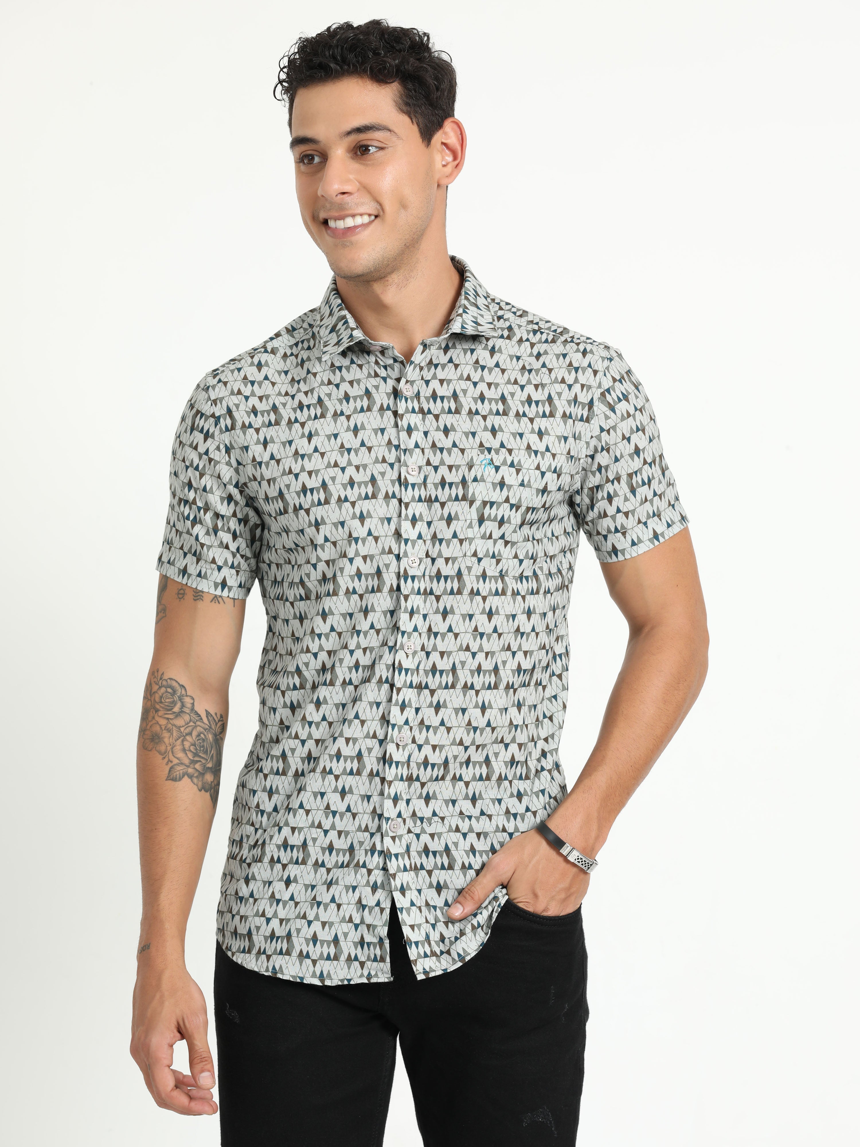 Cp Bro Men's Printed Multi Cotton Half Sleeve Woven Shirt | SBO2-91 B-HS-PRT-BSL