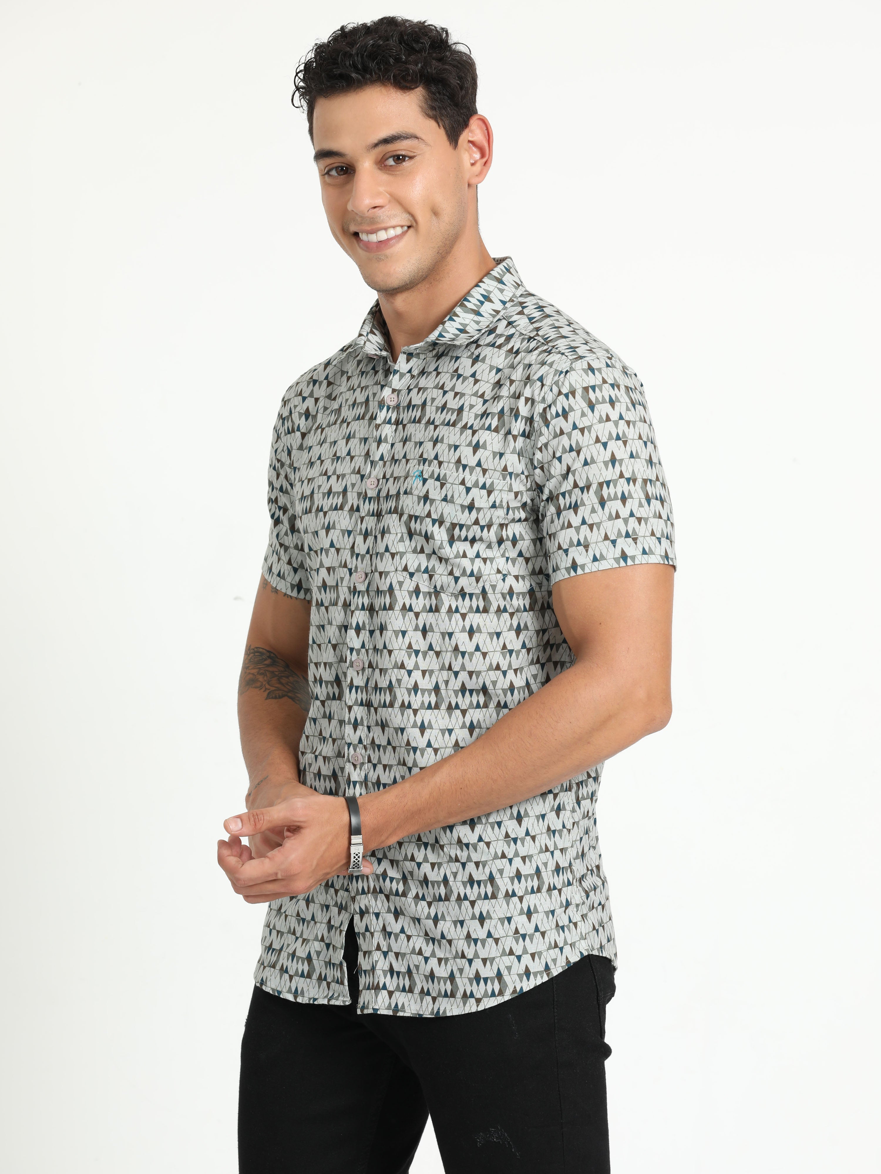 Cp Bro Men's Printed Multi Cotton Half Sleeve Woven Shirt | SBO2-91 B-HS-PRT-BSL