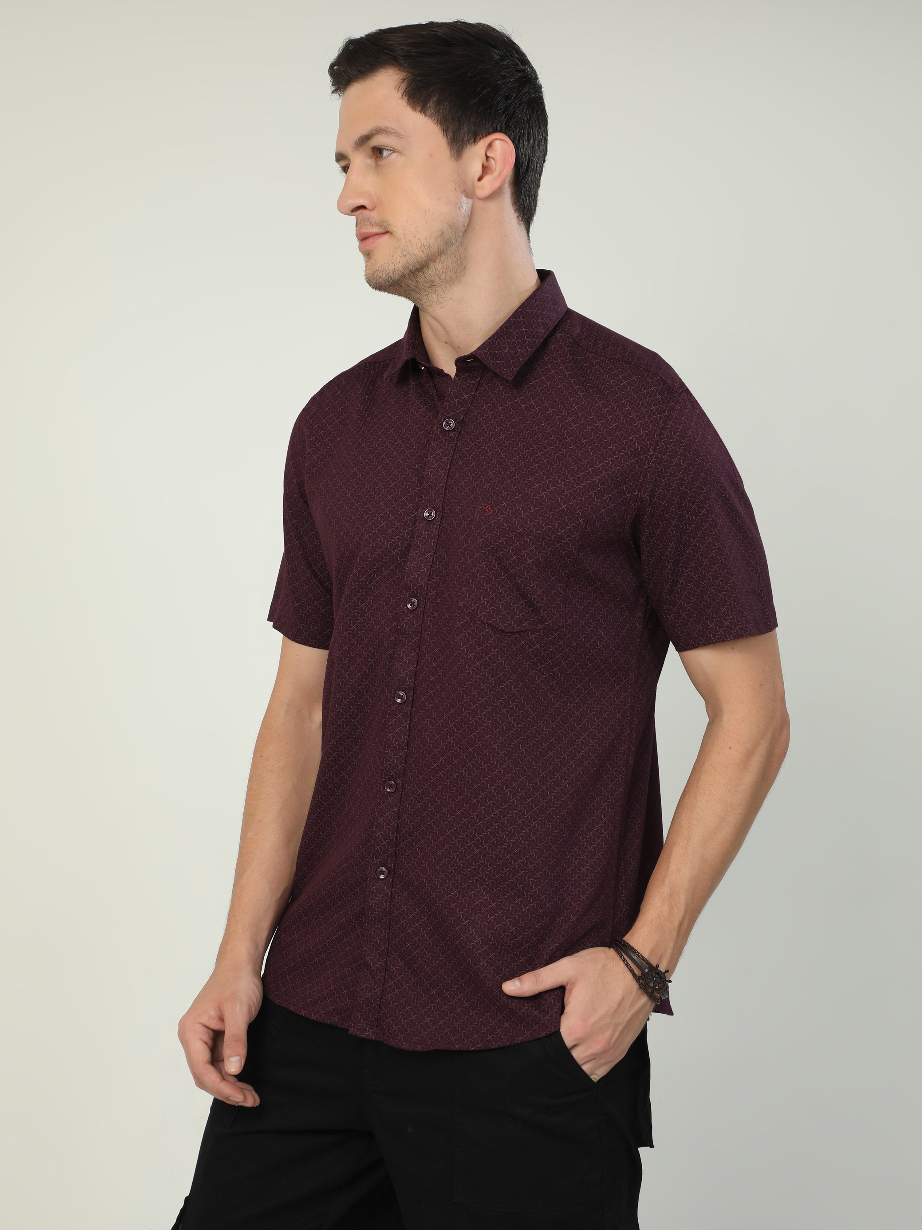 Classic Polo Men's Polo Neck Half Sleeve Slim Fit Cotton Woven Shirt | SO2-129 D-HS-PRT-SF