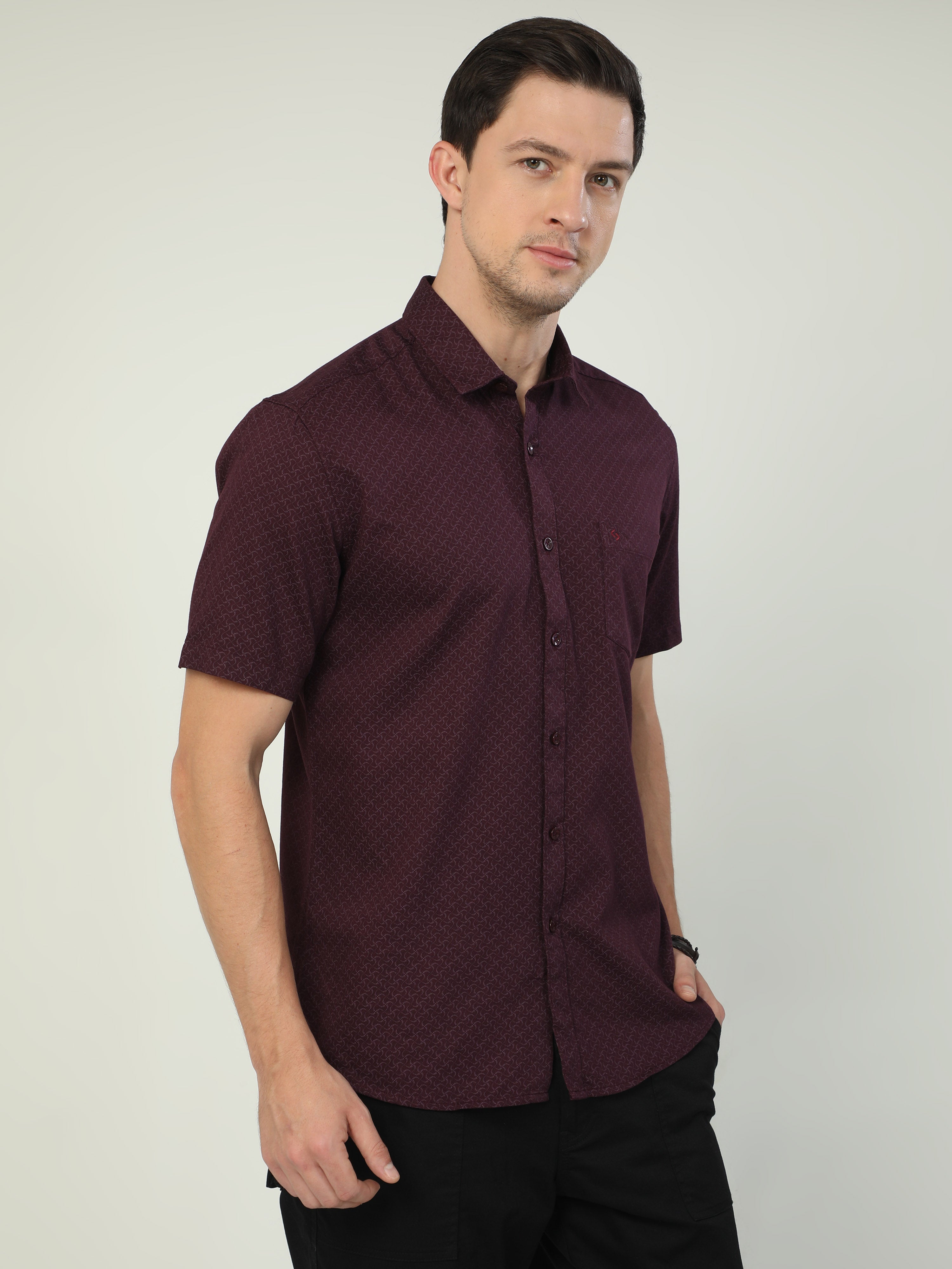 Classic Polo Men's Polo Neck Half Sleeve Slim Fit Cotton Woven Shirt | SO2-129 D-HS-PRT-SF