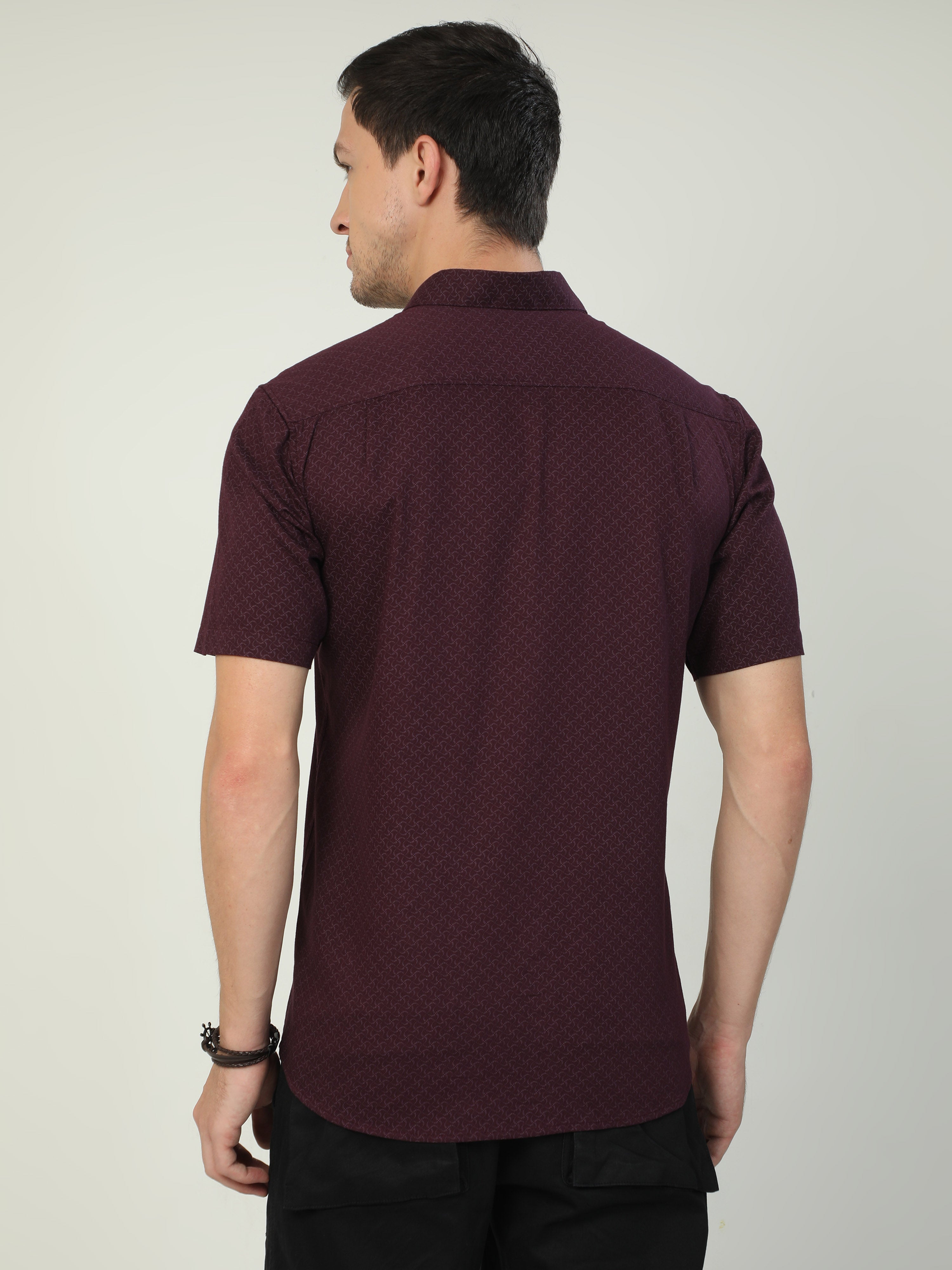 Classic Polo Men's Polo Neck Half Sleeve Slim Fit Cotton Woven Shirt | SO2-129 D-HS-PRT-SF