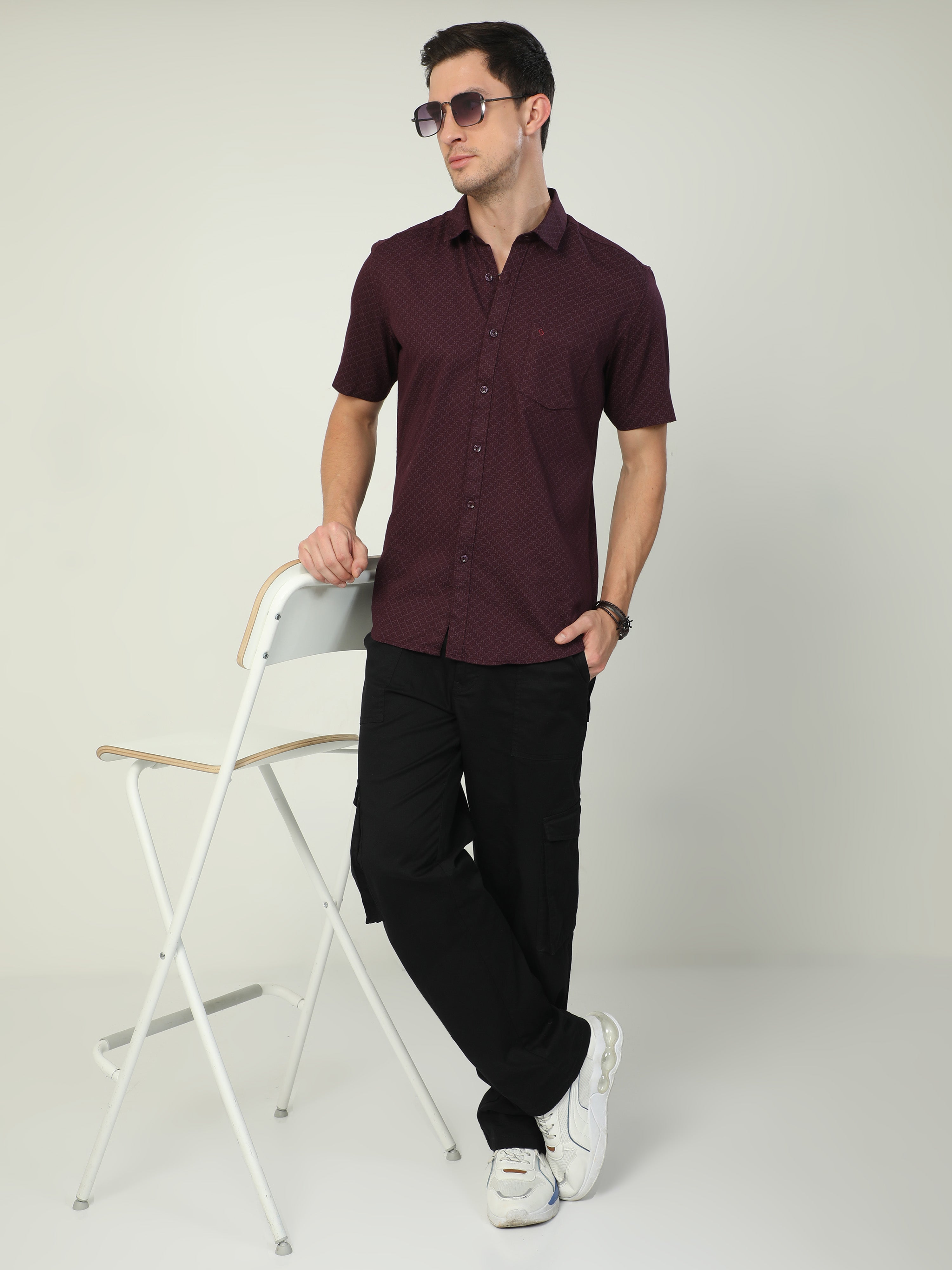 Classic Polo Men's Polo Neck Half Sleeve Slim Fit Cotton Woven Shirt | SO2-129 D-HS-PRT-SF