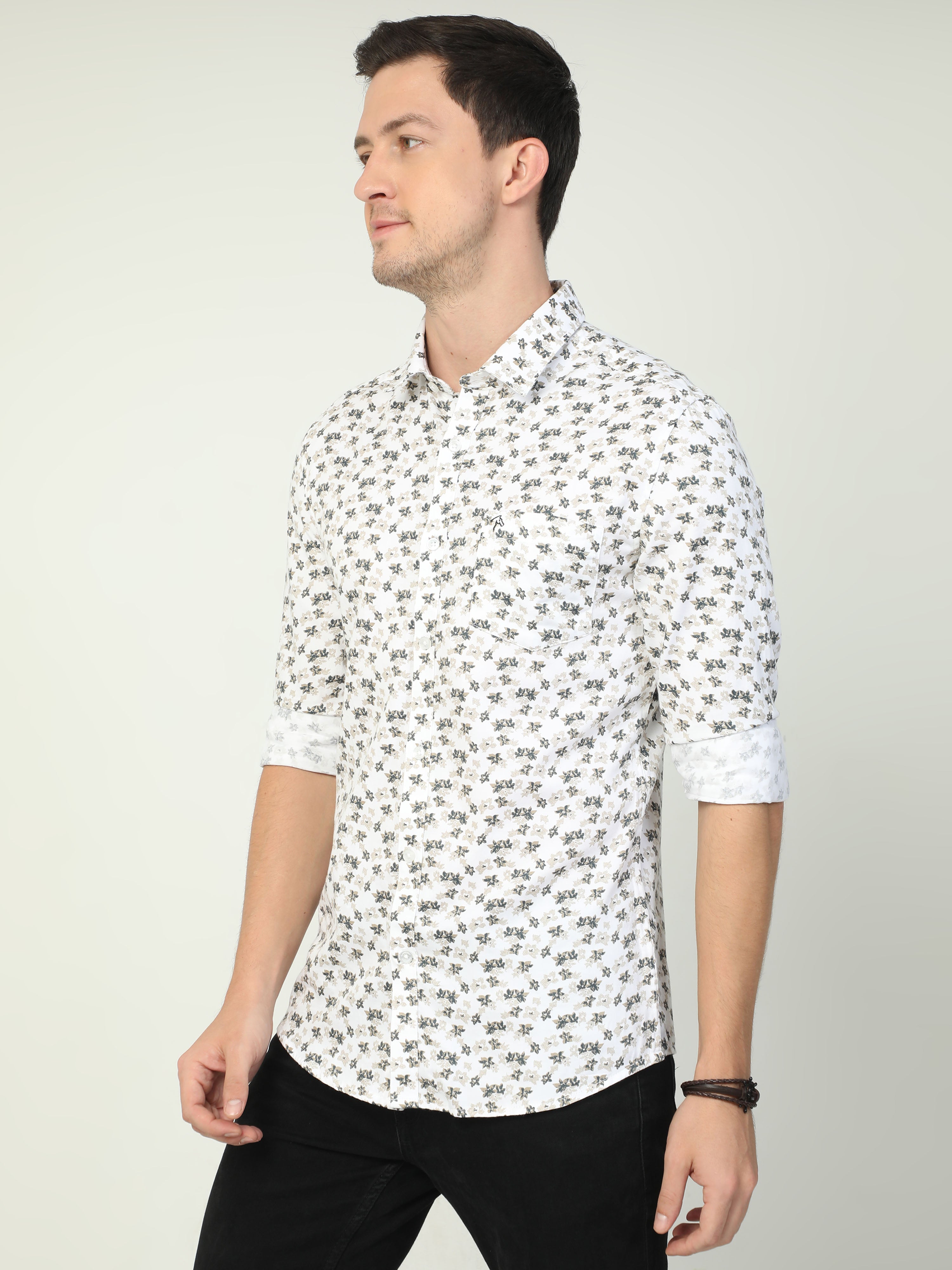 Classic Polo Men's Polo Neck Full Sleeve Slim Fit Cotton Woven Shirt | SBO2-24 A-FS-PRT-BSL