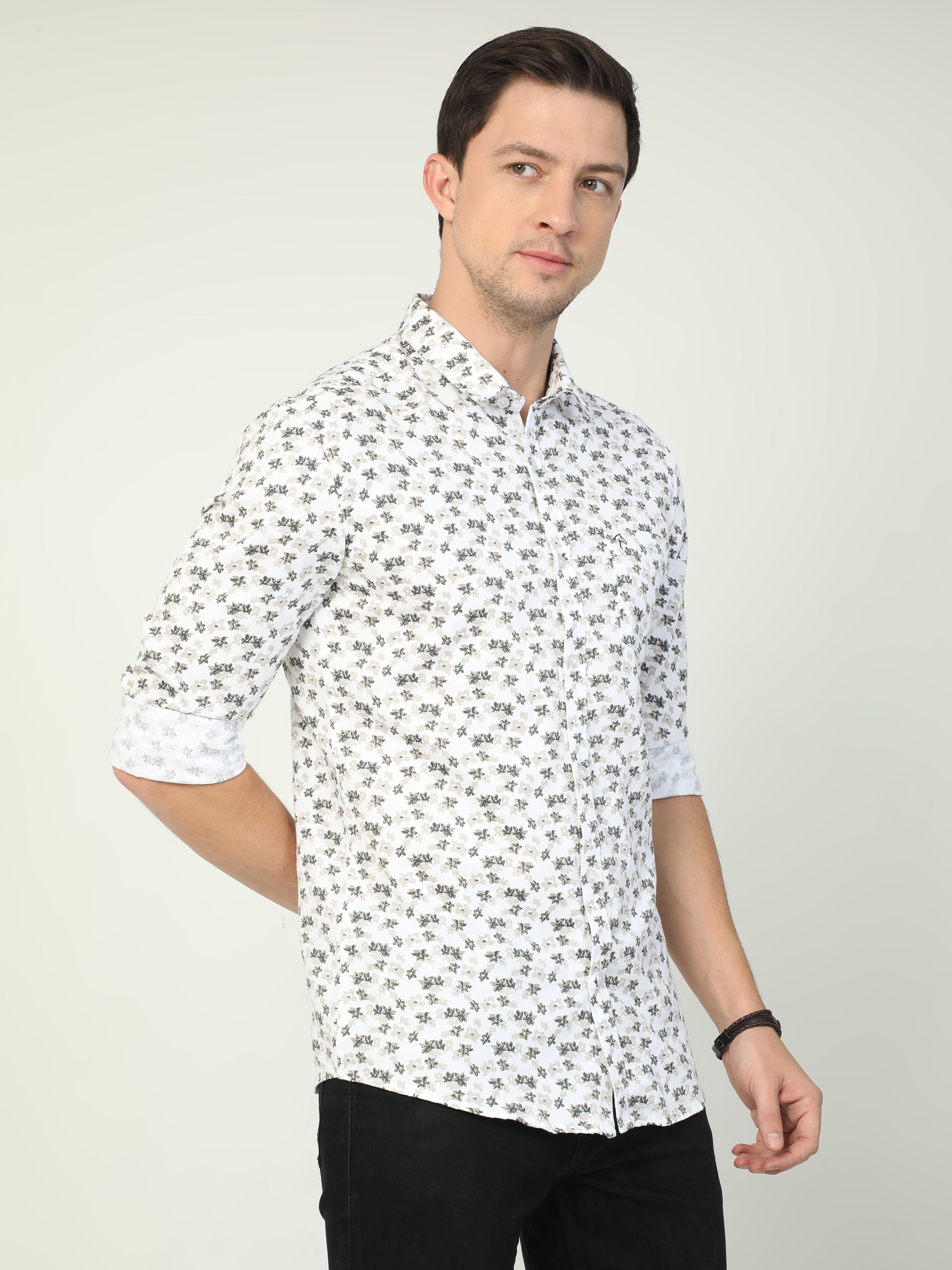 Classic Polo Men's Polo Neck Full Sleeve Slim Fit Cotton Woven Shirt | SBO2-24 A-FS-PRT-BSL