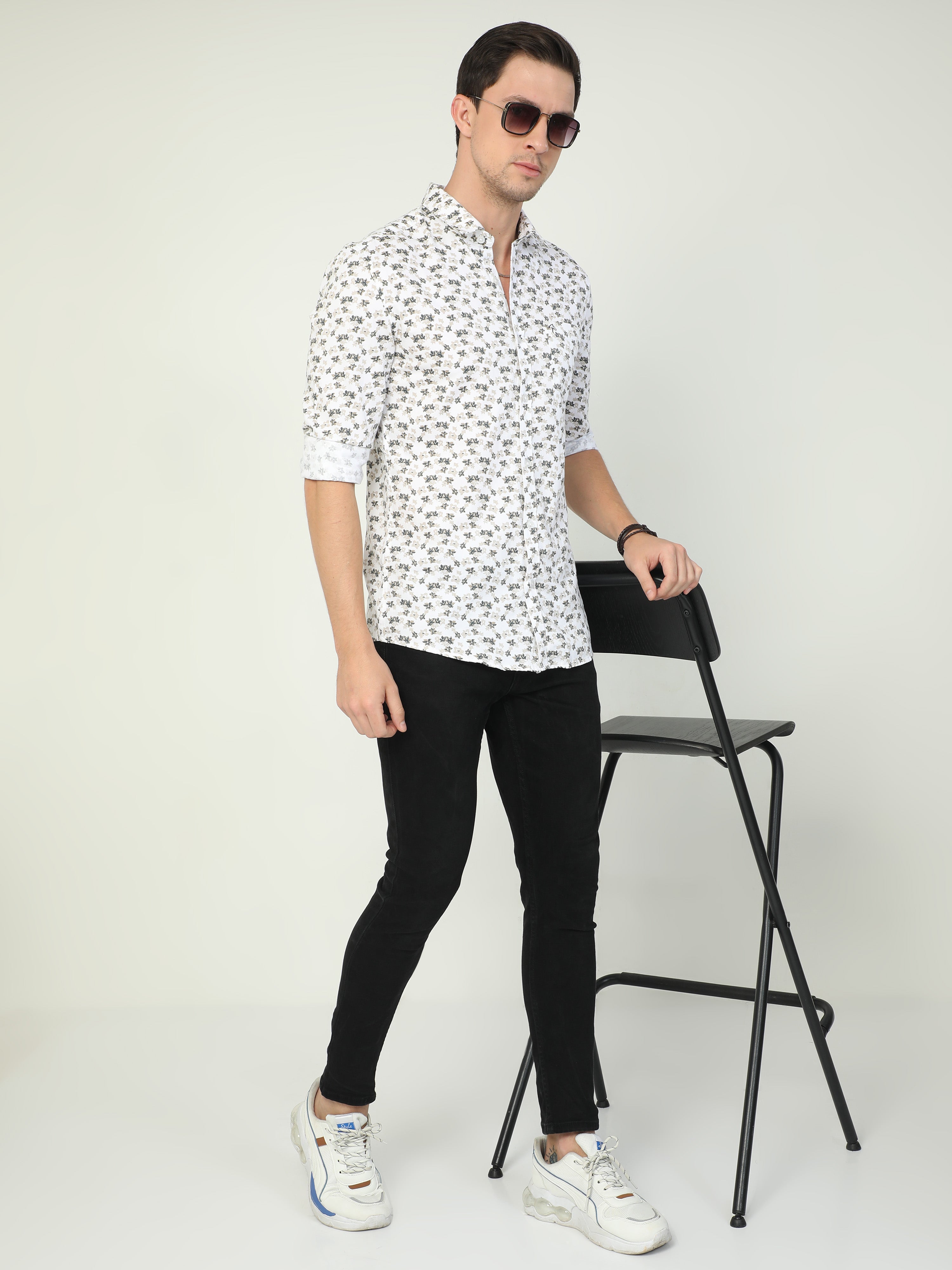 Classic Polo Men's Polo Neck Full Sleeve Slim Fit Cotton Woven Shirt | SBO2-24 A-FS-PRT-BSL