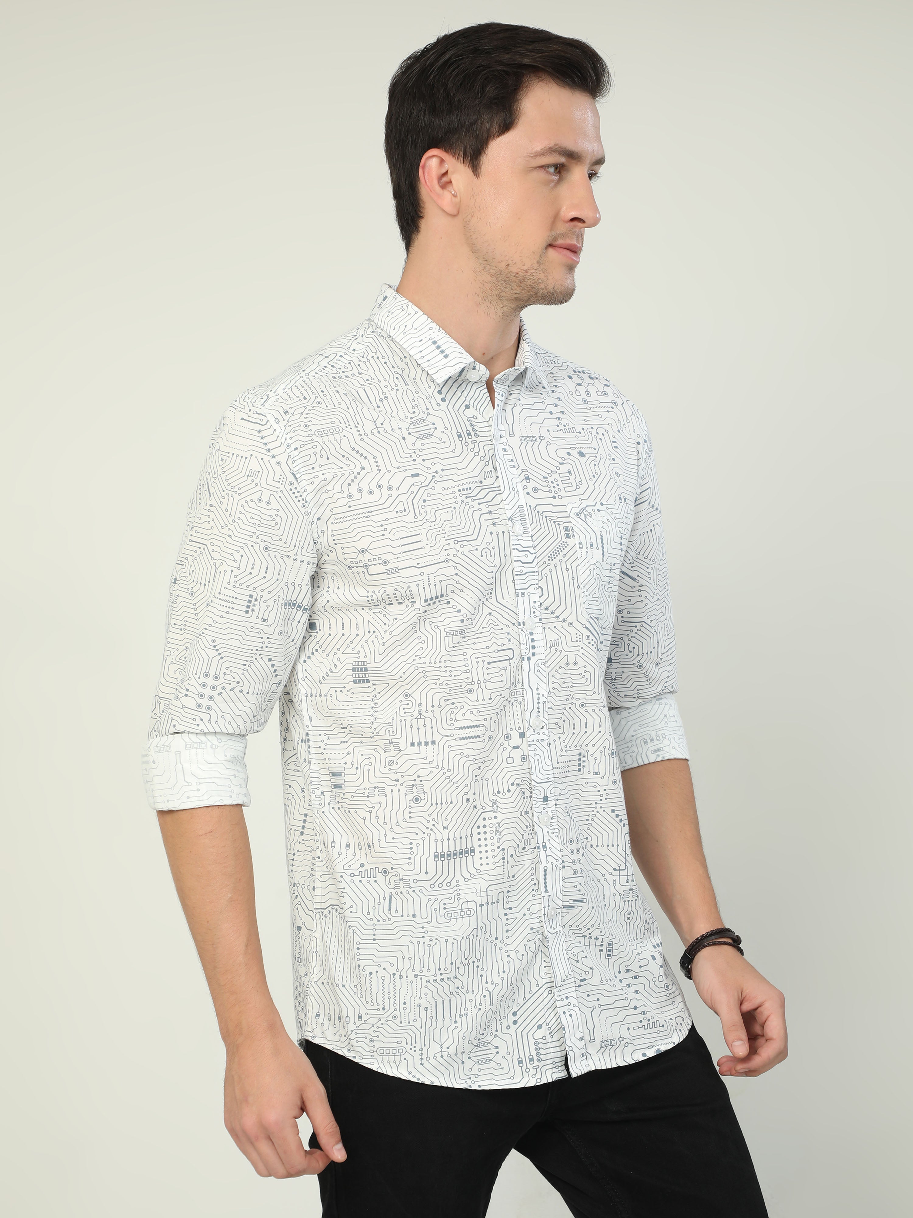 Classic Polo Men's Polo Neck Full Sleeve Slim Fit Cotton Woven Shirt | SBO2-100 A-FS-PRT-BSL