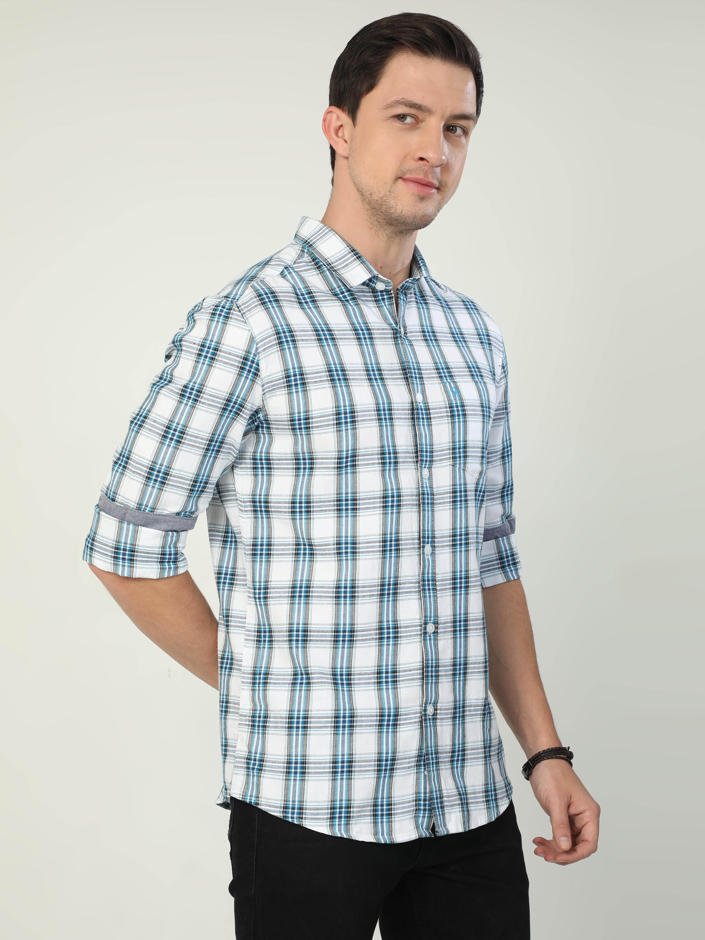 Classic Polo Men's Polo Neck Full Sleeve Slim Fit Cotton Woven Shirt | SBO2-12 B-FS-CHK-BSL