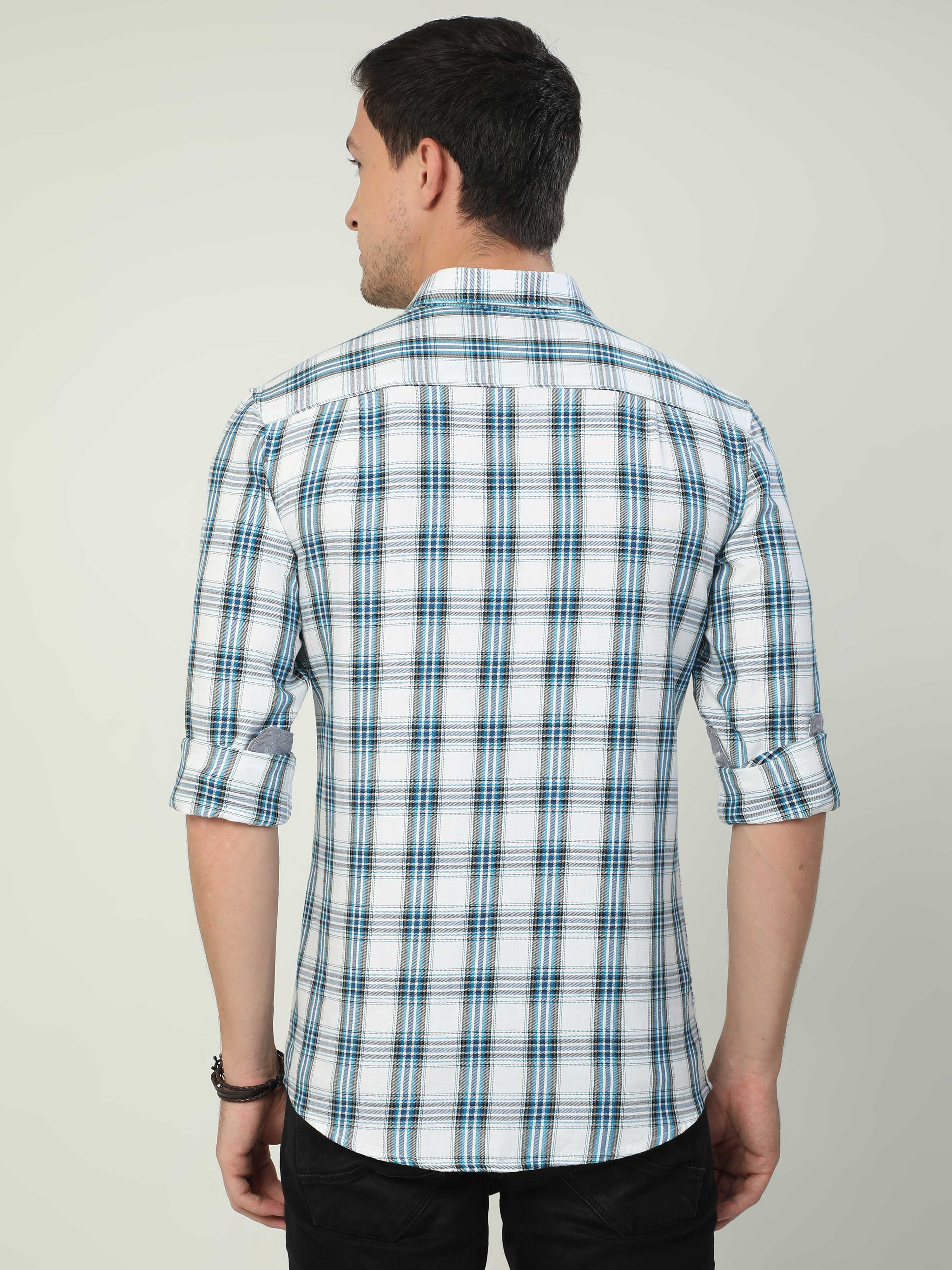 Classic Polo Men's Polo Neck Full Sleeve Slim Fit Cotton Woven Shirt | SBO2-12 B-FS-CHK-BSL