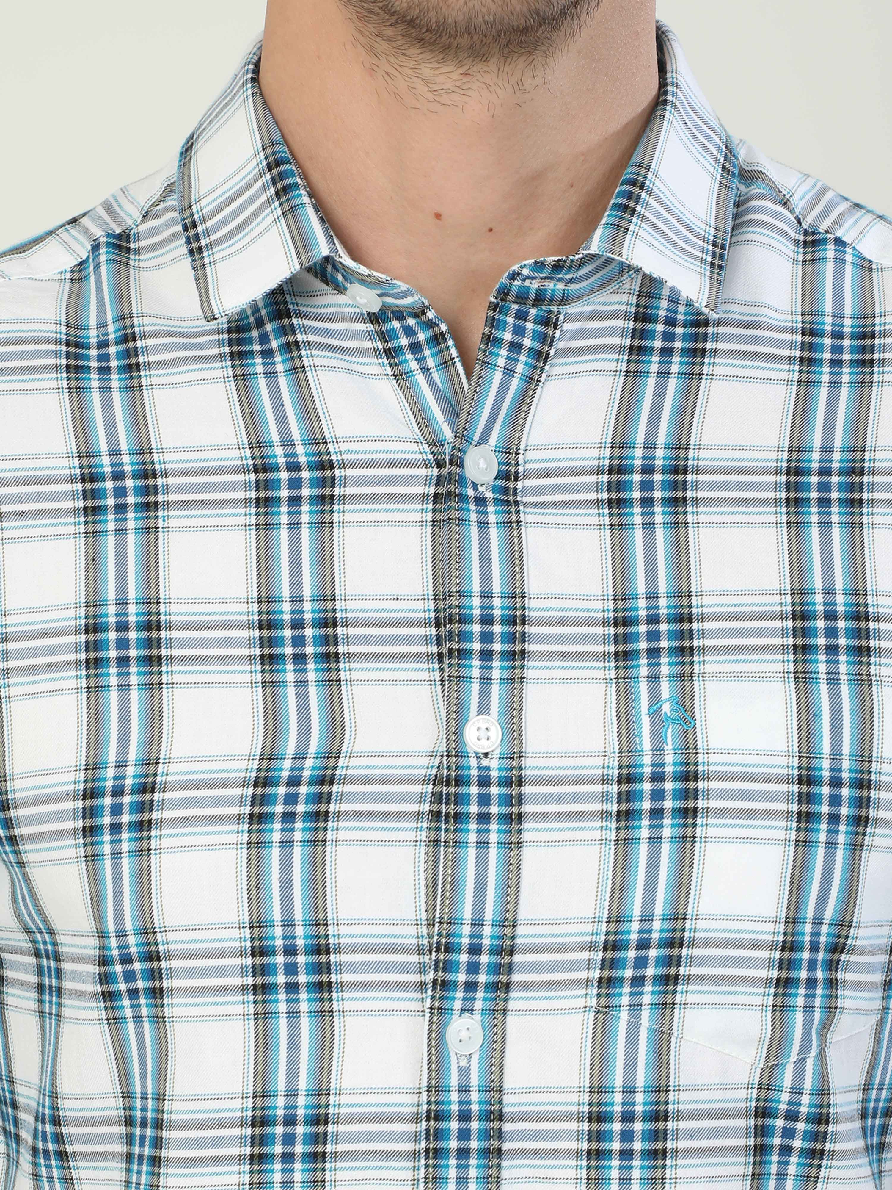 Classic Polo Men's Polo Neck Full Sleeve Slim Fit Cotton Woven Shirt | SBO2-12 B-FS-CHK-BSL