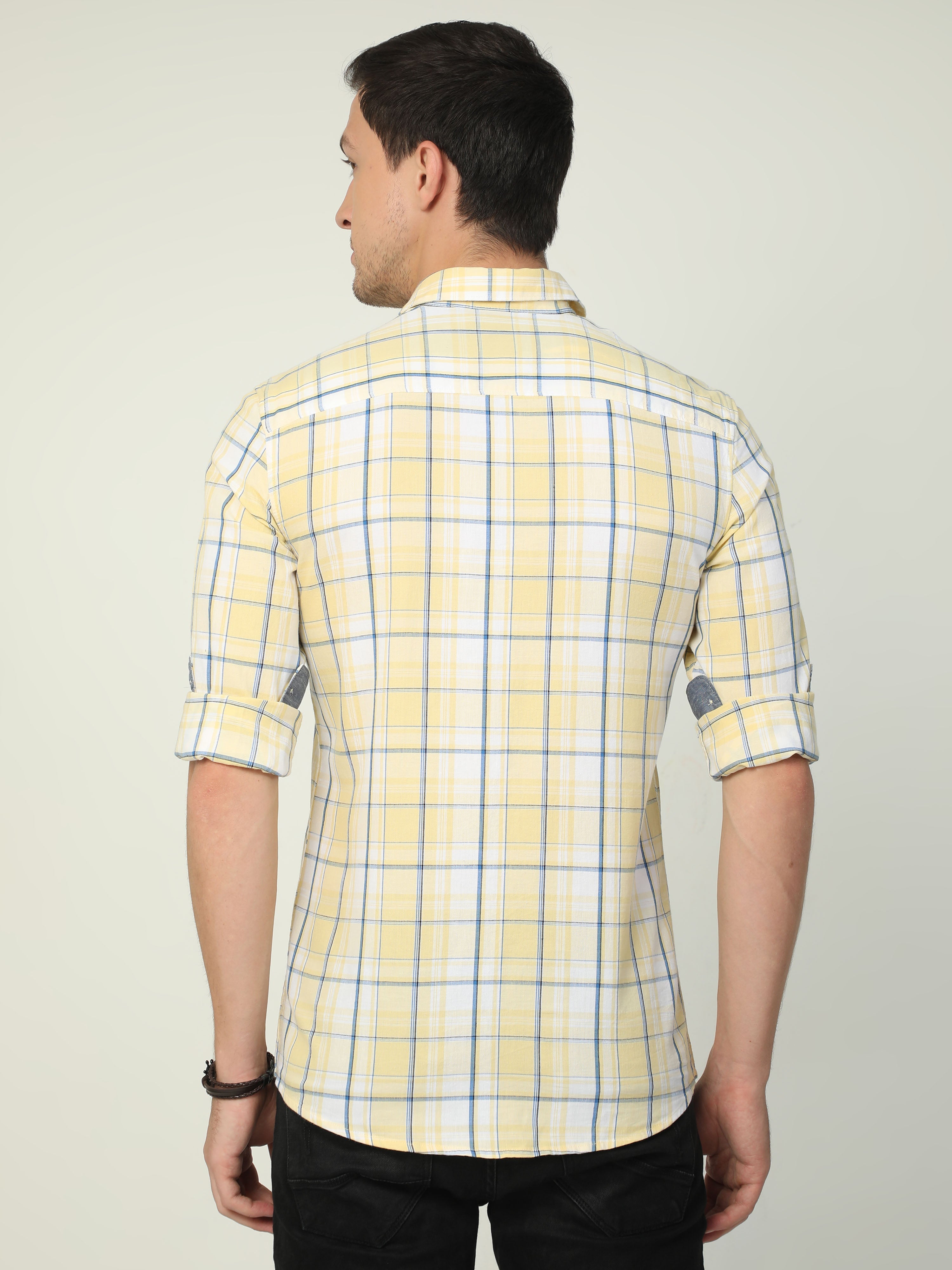 Classic Polo Men's Polo Neck Full Sleeve Slim Fit Cotton Woven Shirt | SBO2-67 B-FS-CHK-BSL