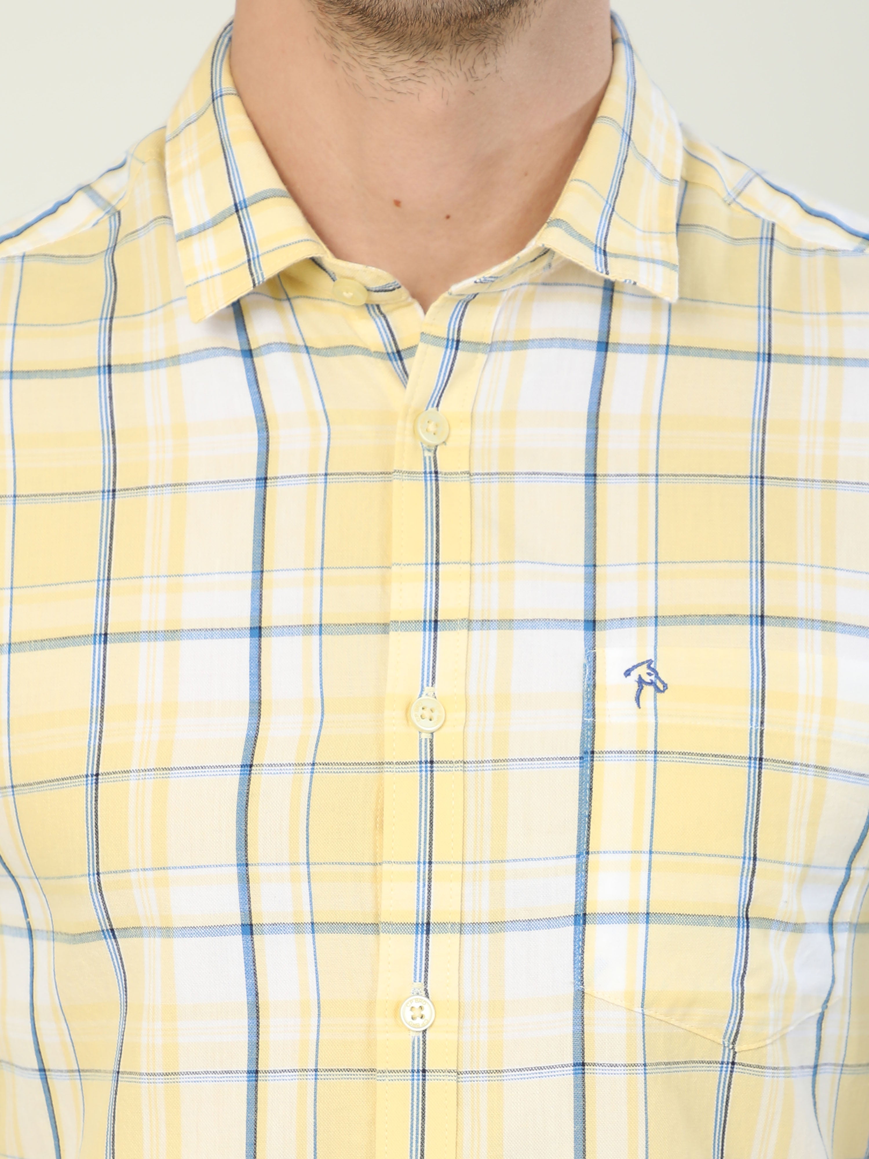 Classic Polo Men's Polo Neck Full Sleeve Slim Fit Cotton Woven Shirt | SBO2-67 B-FS-CHK-BSL