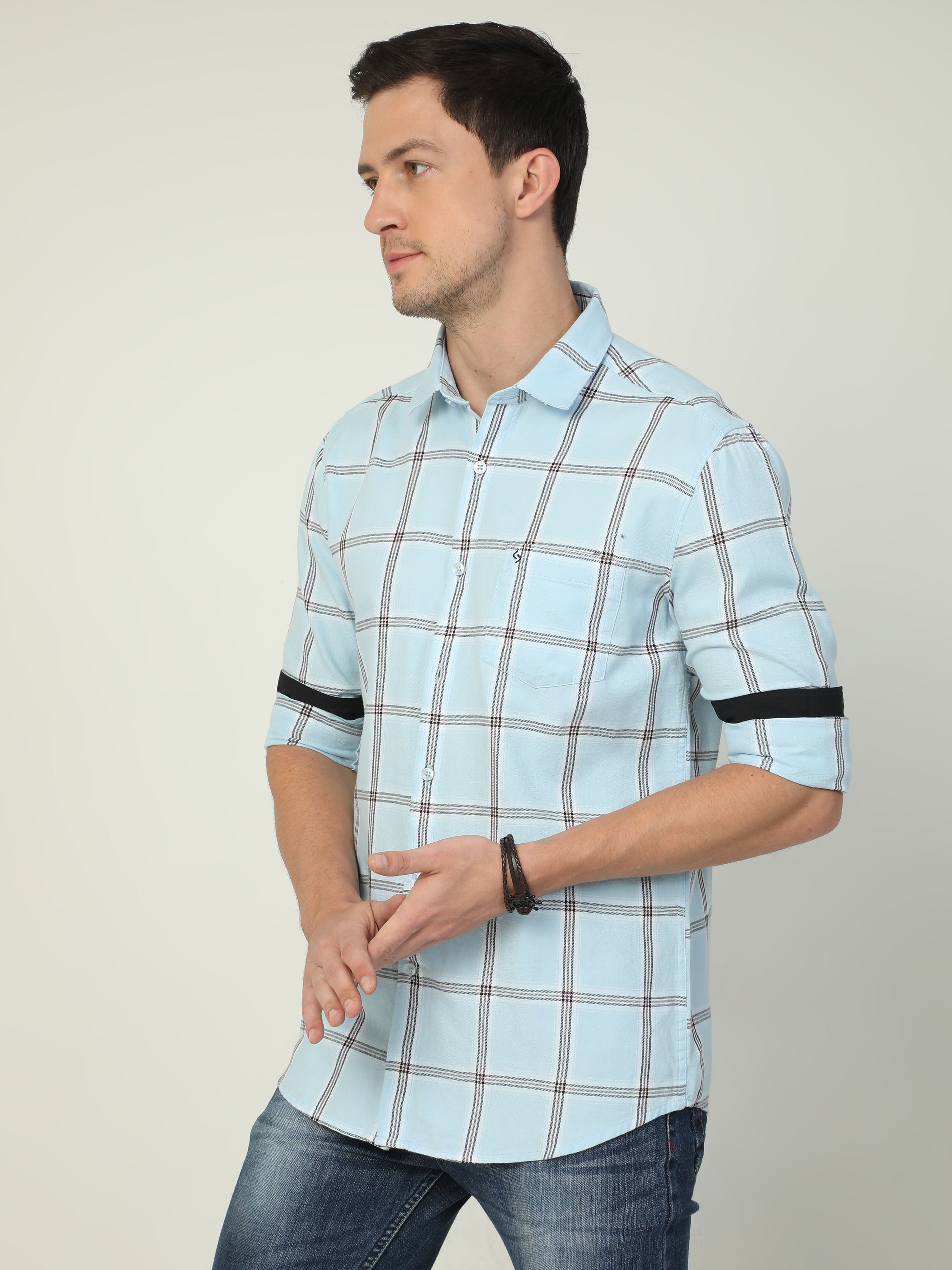 Classic Polo Men's Polo Neck Full Sleeve Slim Fit Cotton Woven Shirt | SO2-30 A-FS-CHK-SF
