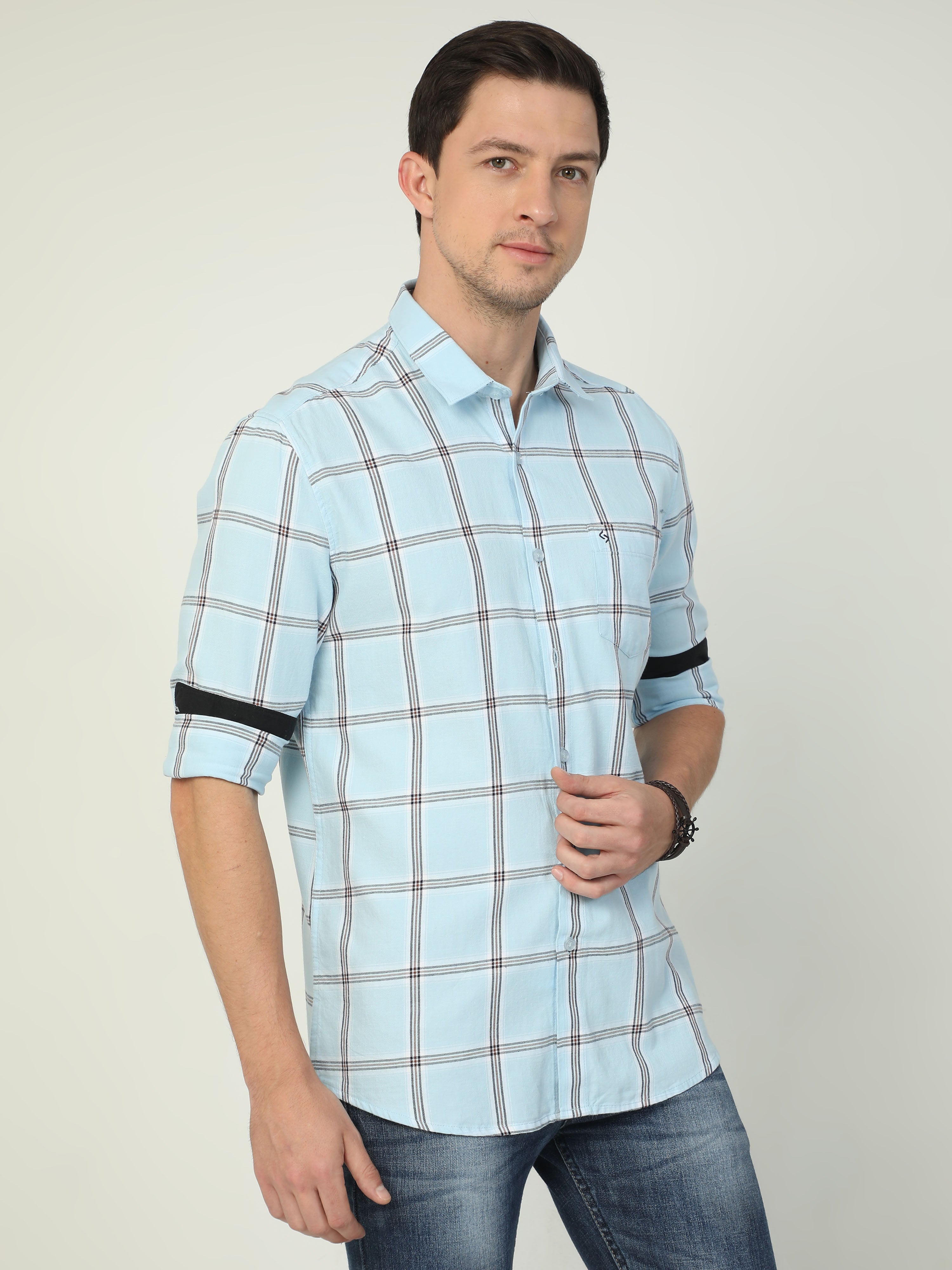 Classic Polo Men's Polo Neck Full Sleeve Slim Fit Cotton Woven Shirt | SO2-30 A-FS-CHK-SF