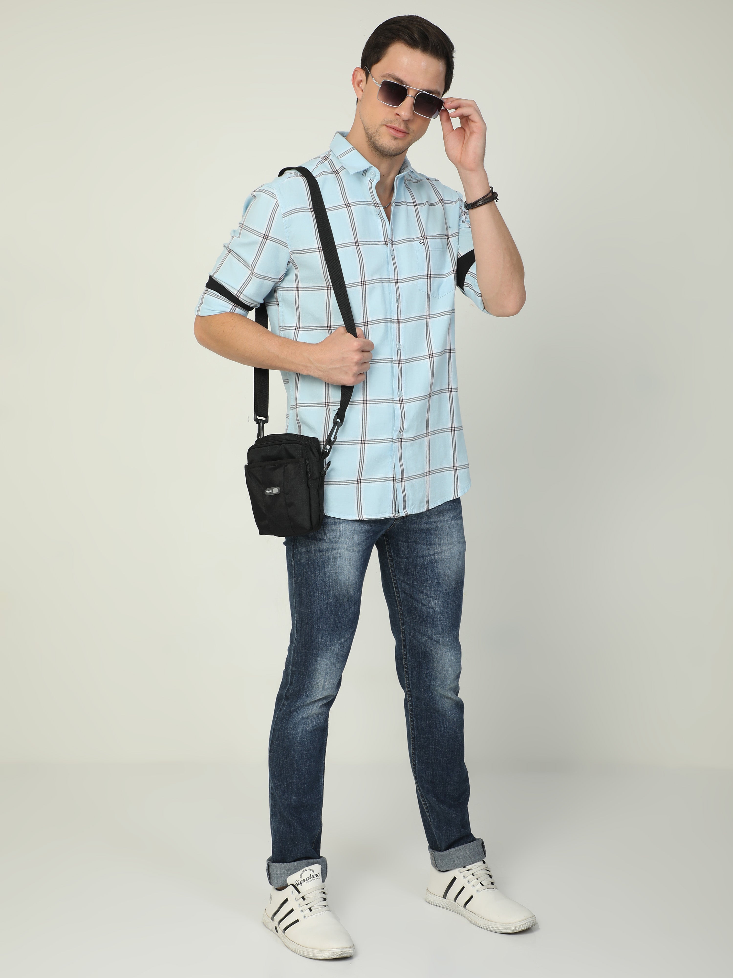 Classic Polo Men's Polo Neck Full Sleeve Slim Fit Cotton Woven Shirt | SO2-30 A-FS-CHK-SF