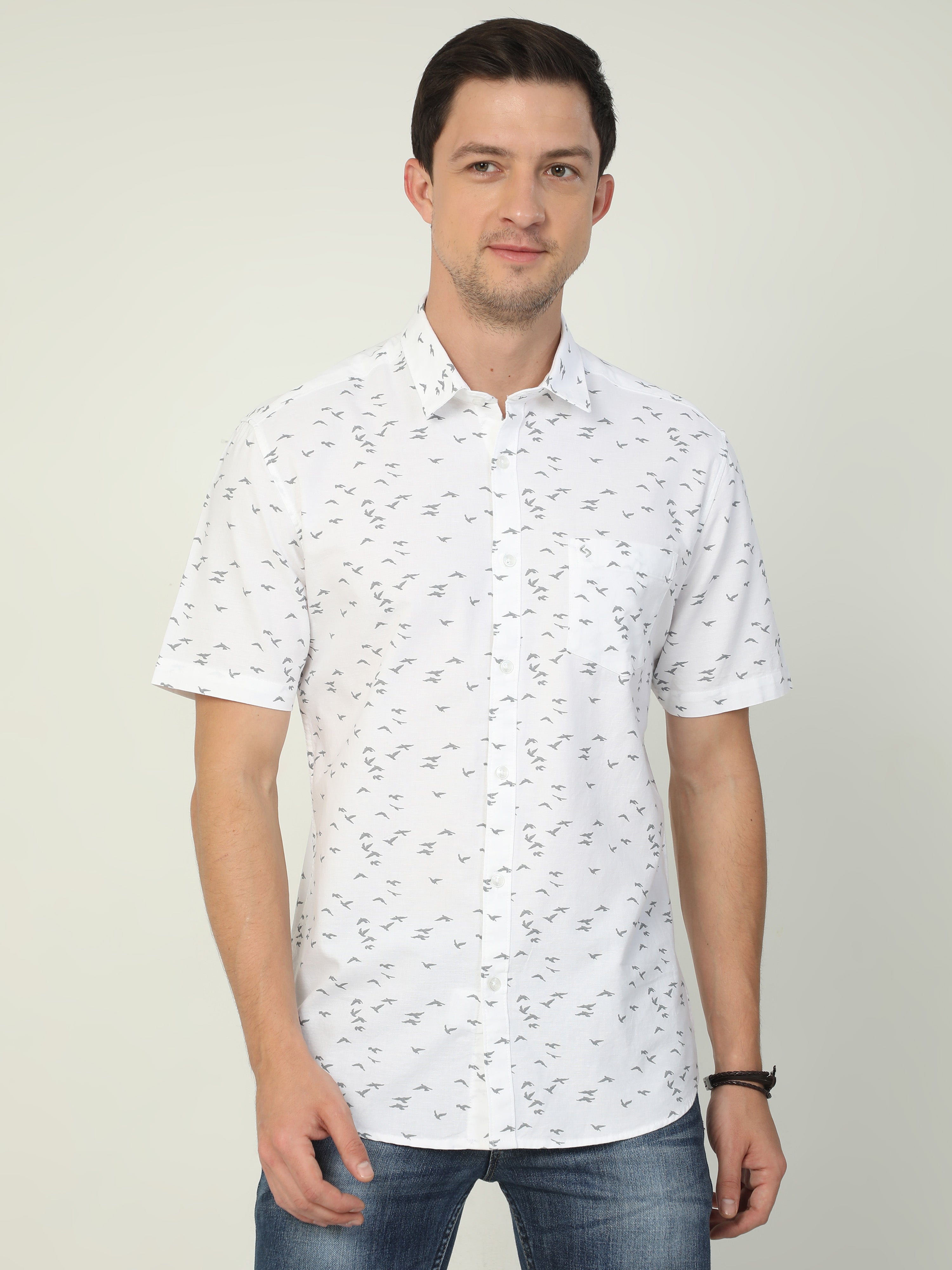 Classic Polo Men's Polo Neck Half Sleeve Slim Fit Cotton Woven Shirt | SO2-46 A-HS-PRT-SF